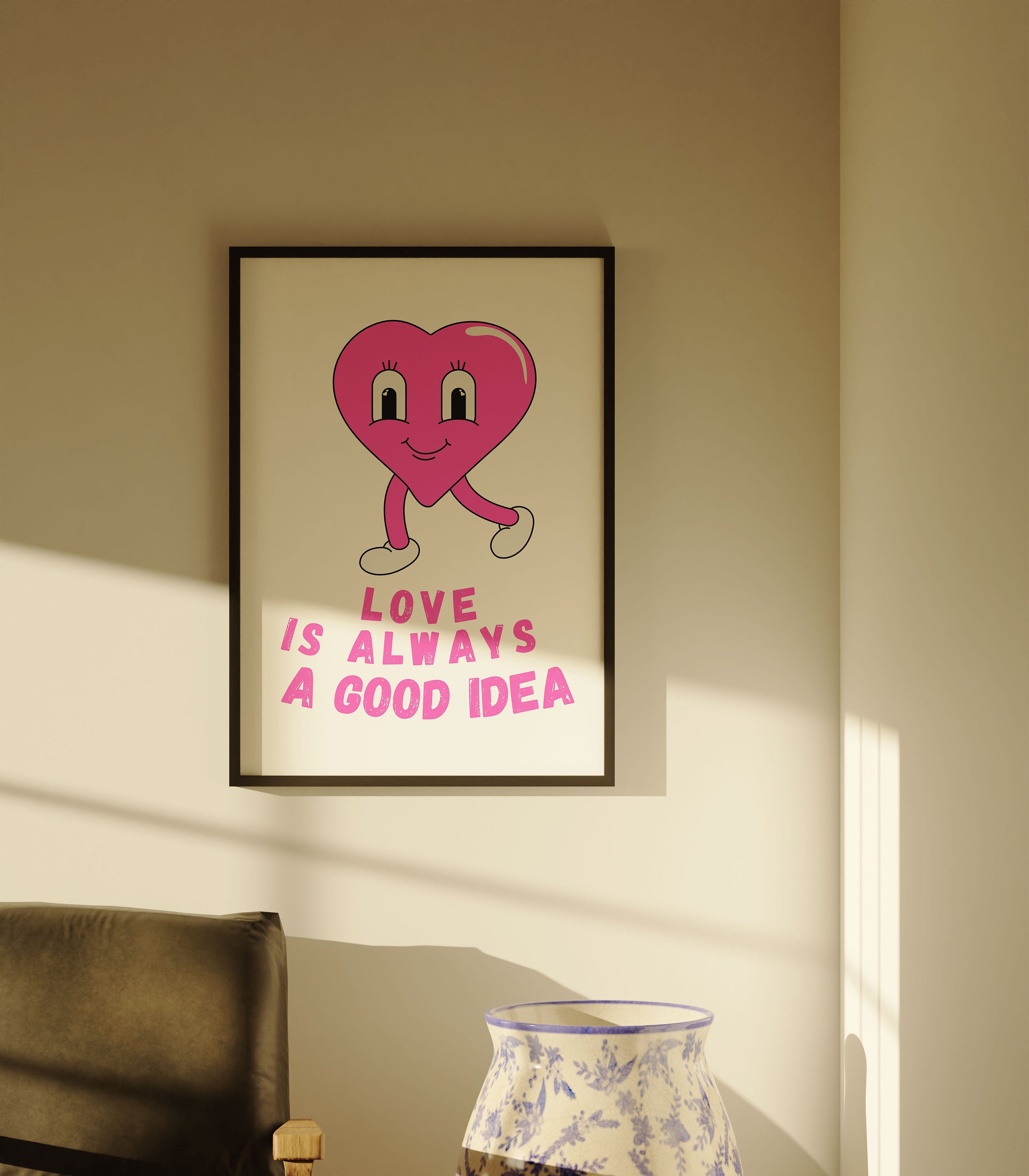 Love Is a Good Idea-Digital Prints-Wall Print-Retro Print-Instant Download Art-Retro Cartoon Character-Wall Art Print-70s Print-Girly Art