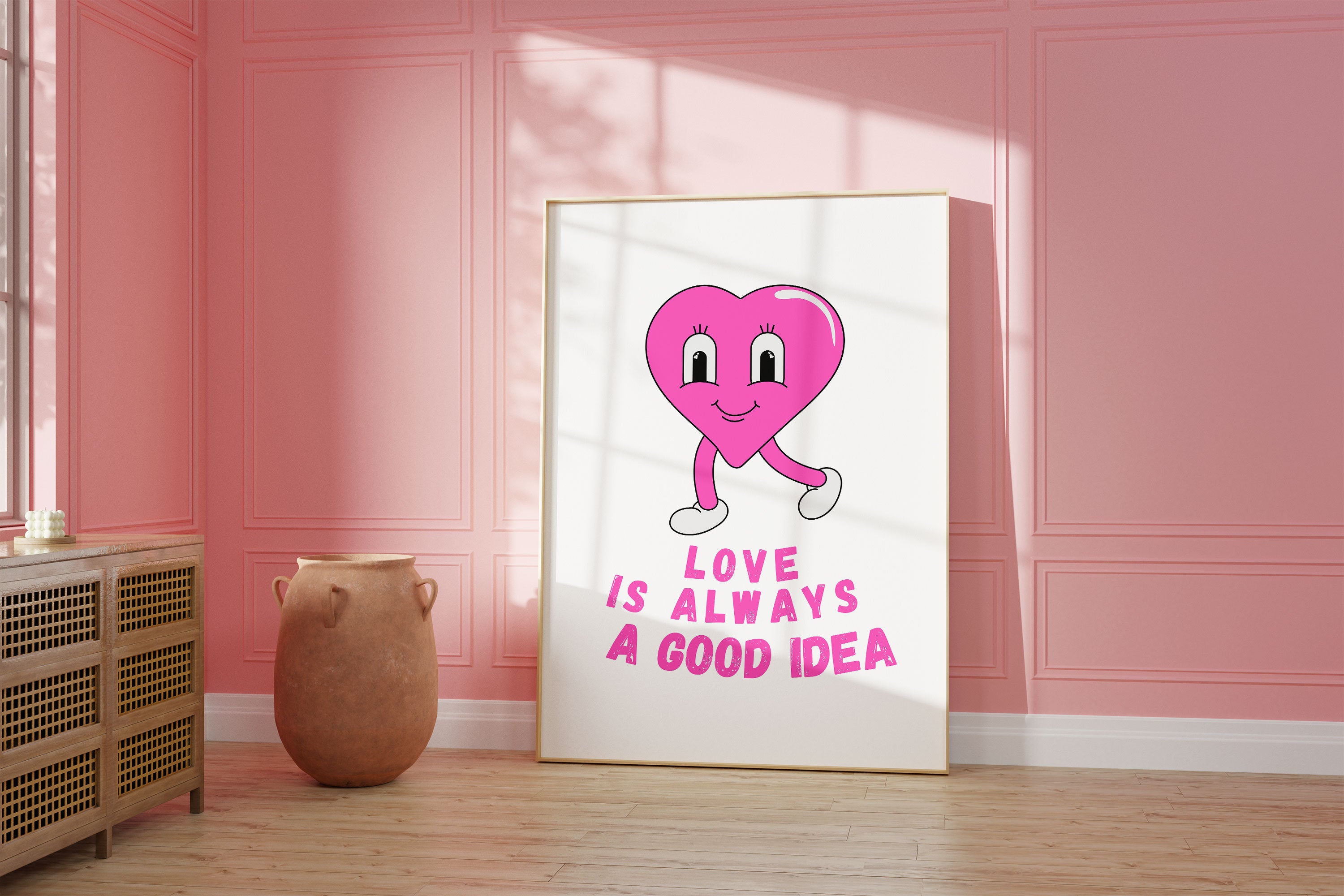 Love Is a Good Idea-Digital Prints-Wall Print-Retro Print-Instant Download Art-Retro Cartoon Character-Wall Art Print-70s Print-Girly Art