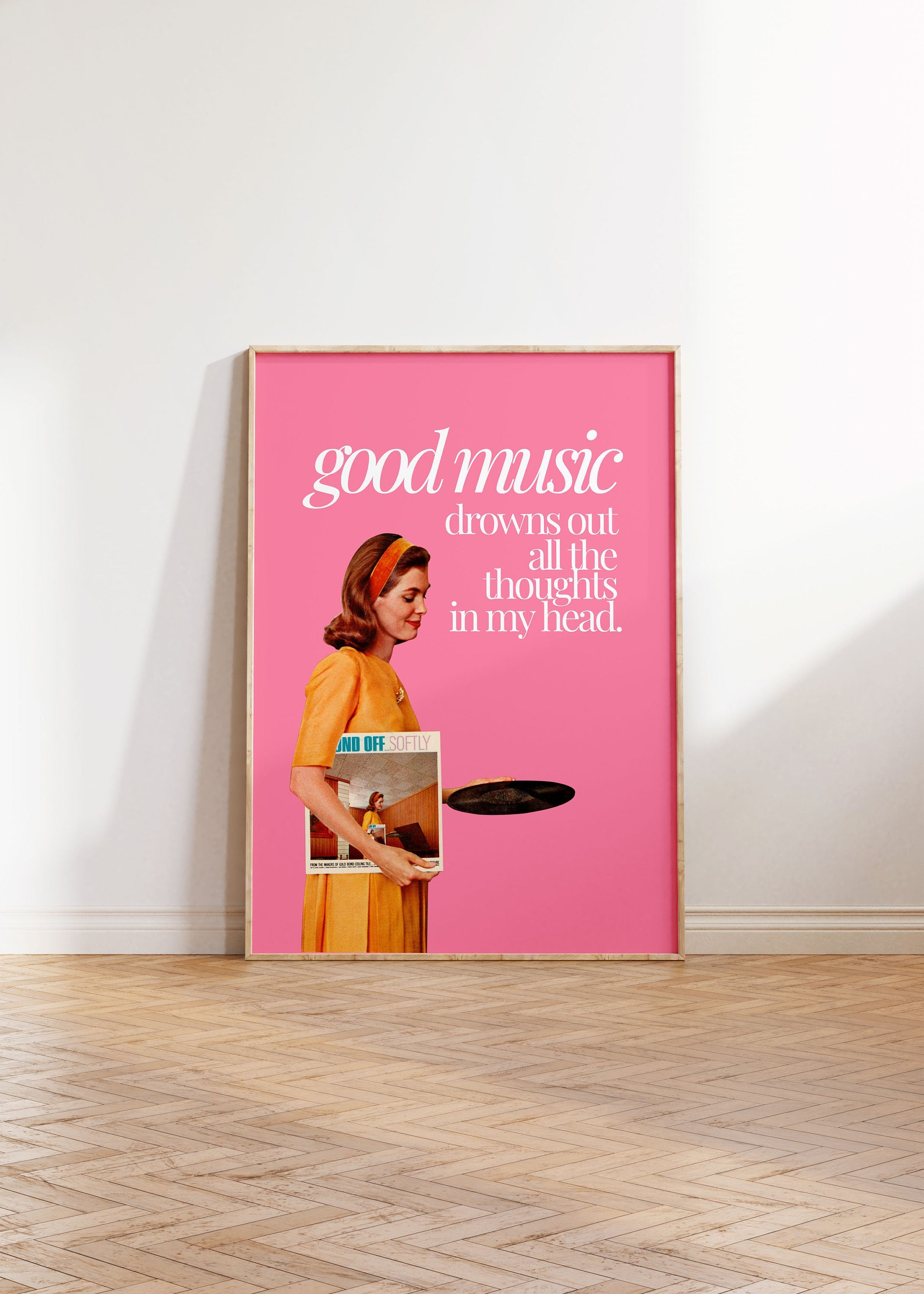 Vintage-Inspired Music Lover Art Print, Mid-Century Modern Wall Decor, Retro Art print, Pink Posters, Wall Art, Apartment Art Print