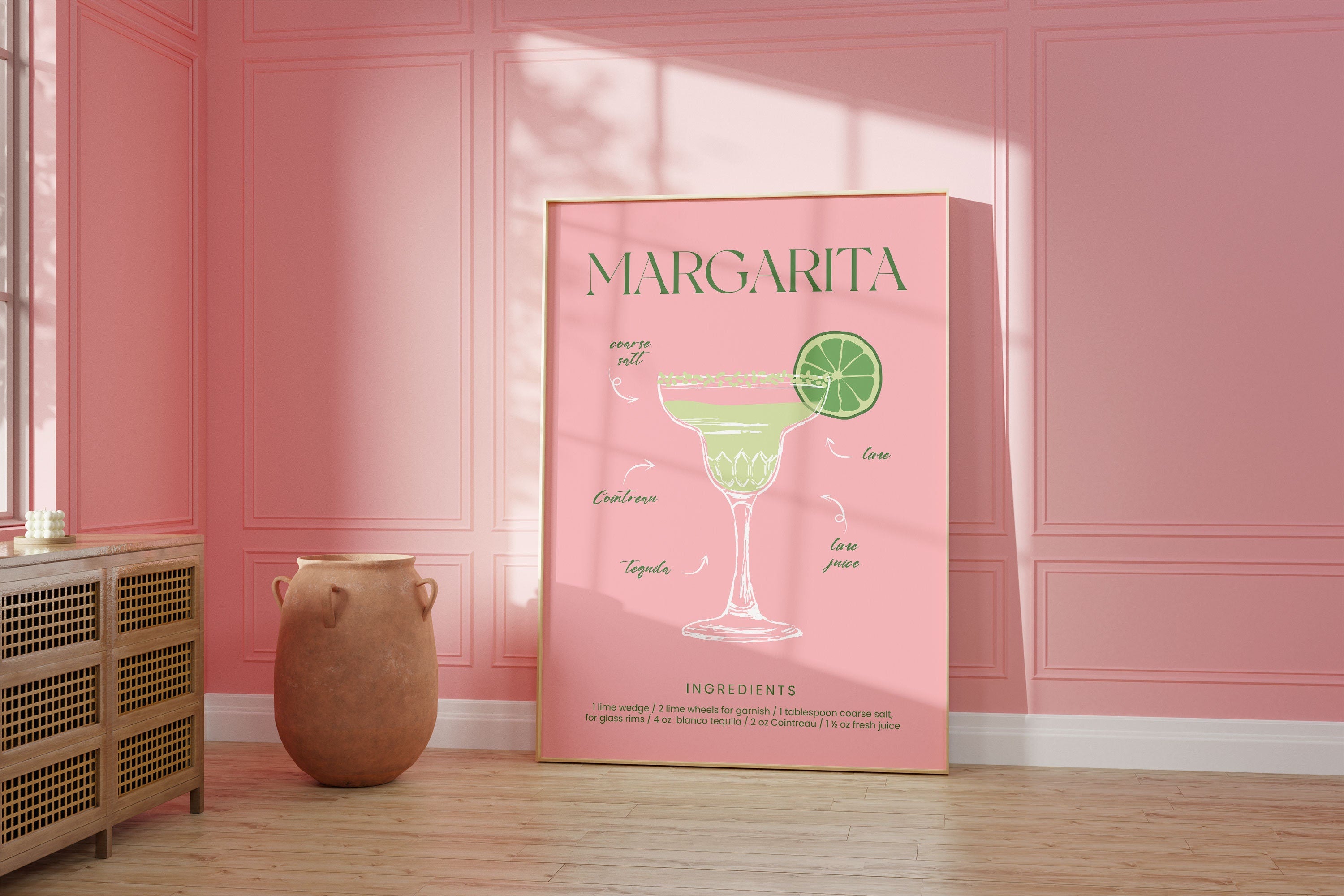 Margarita Cocktail Art, Home Bar, Kitchen, Retro Alcohol Gift, Digital Print, Home Decor, Bar Wall Art, Cocktail Art Poster, Wall Art Print