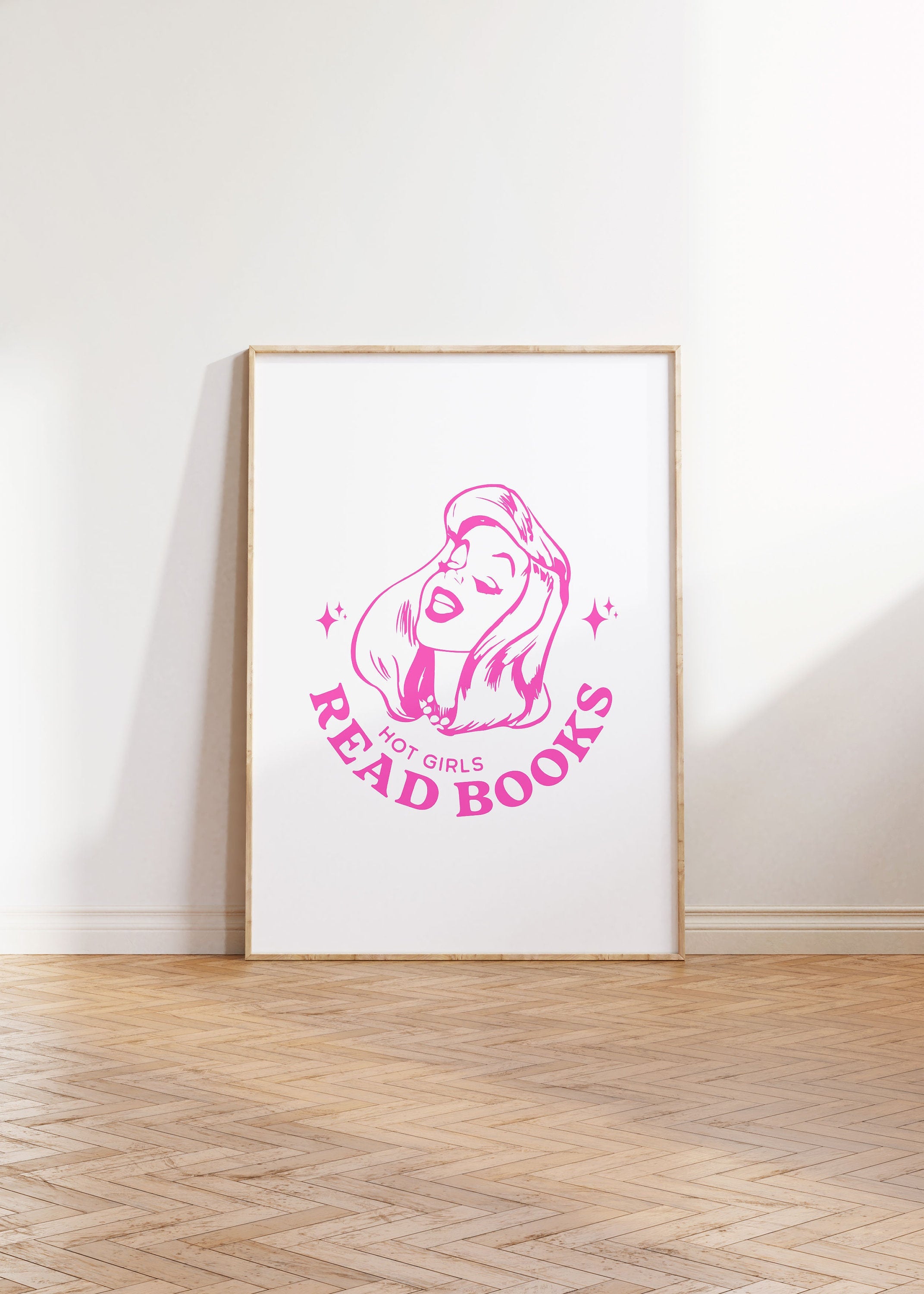 Hot Girls Read-Large Wall Art-White Wall Print-Retro Cartoon Art-Downloadable Print-Reading Art Prints-Living Room Decor-Funny Wall Art