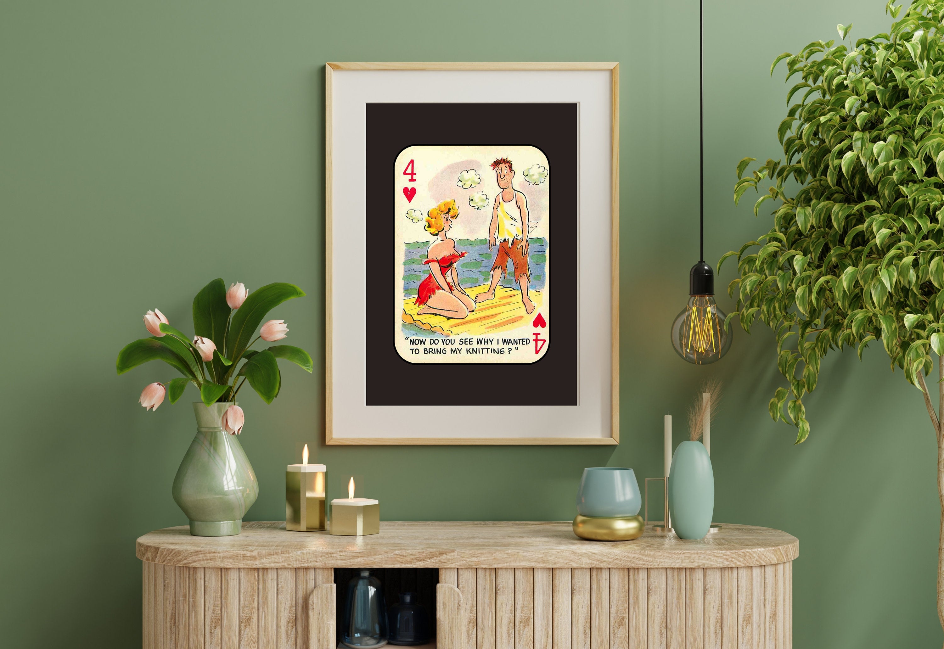 Comic Wall Art, Funny Wall Art, Playing Card Print, Feminist Art, Retro Art Print, Vintage Playing Card, Girly Cartoon Art, Apartment Art