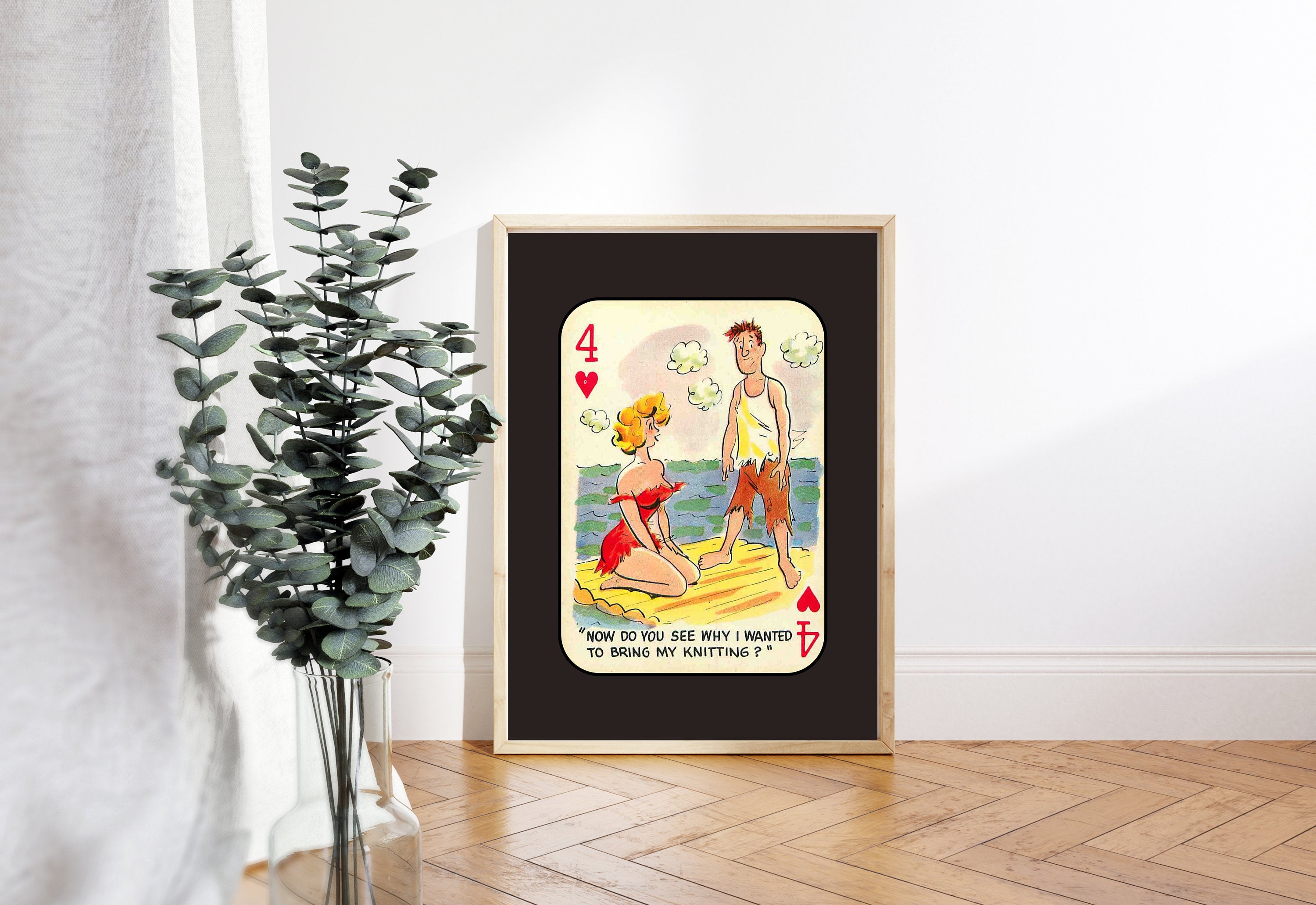 Comic Wall Art, Funny Wall Art, Playing Card Print, Feminist Art, Retro Art Print, Vintage Playing Card, Girly Cartoon Art, Apartment Art