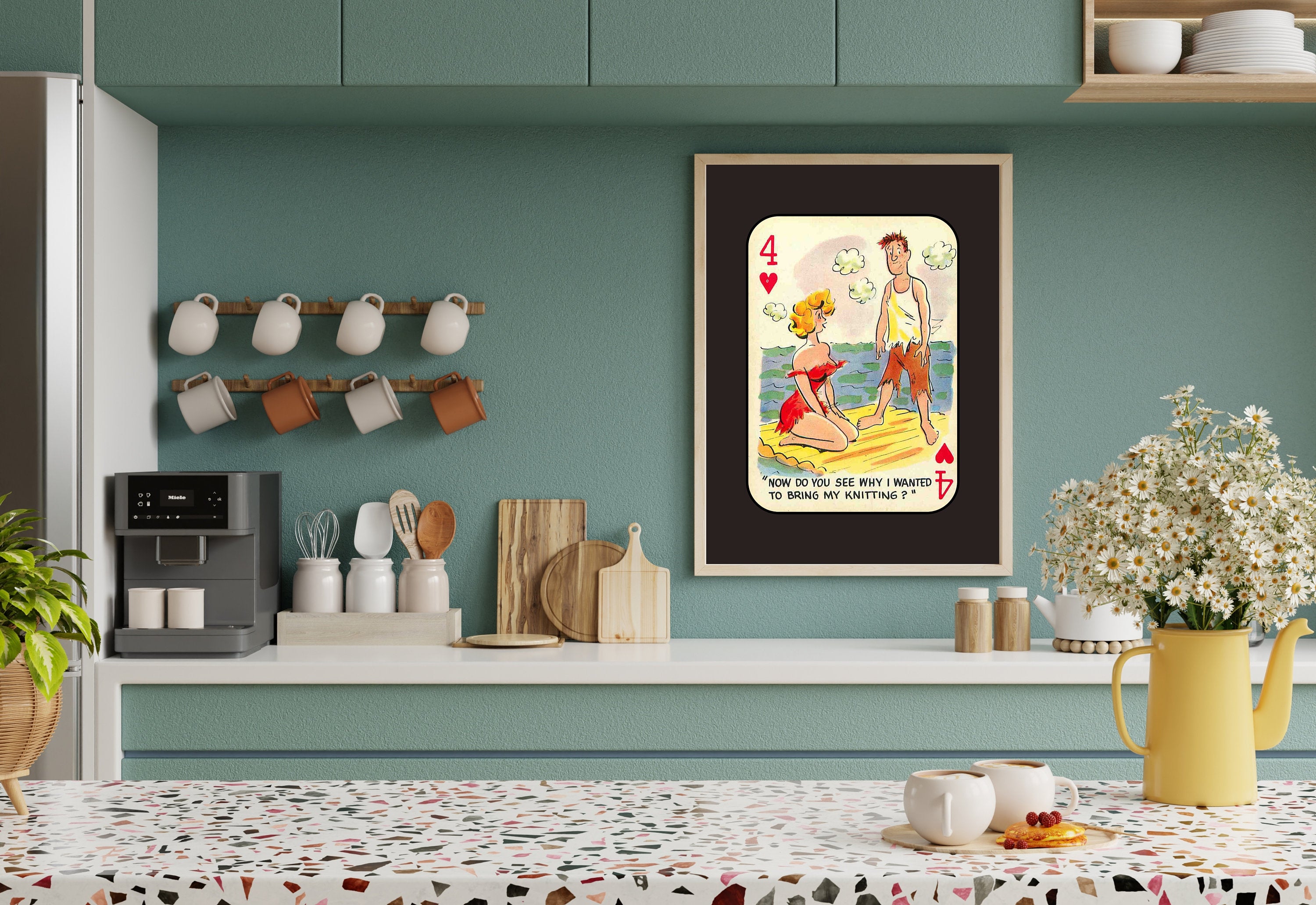 Comic Wall Art, Funny Wall Art, Playing Card Print, Feminist Art, Retro Art Print, Vintage Playing Card, Girly Cartoon Art, Apartment Art