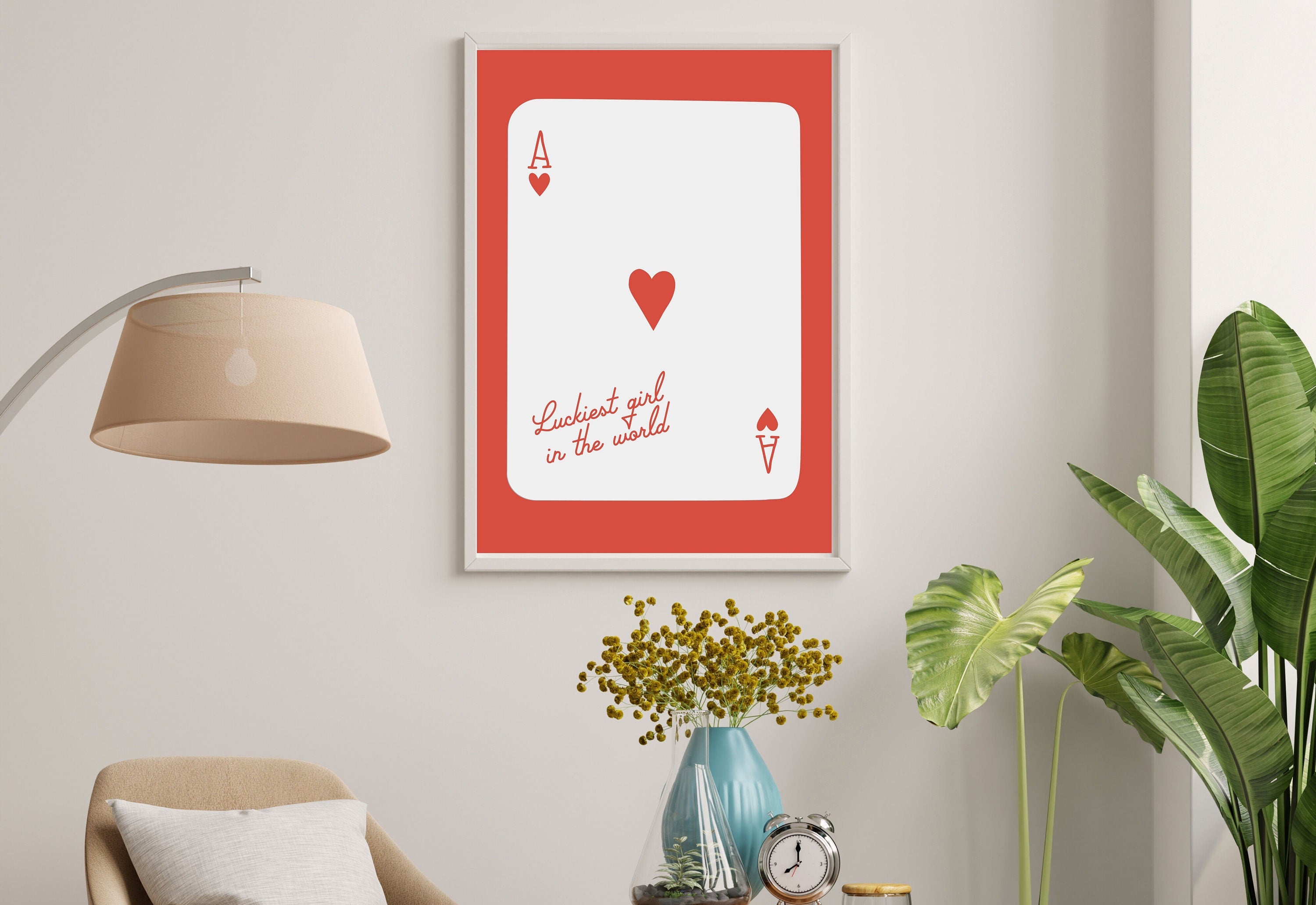 Ace of Hearts, Lucky Girl Quote, Retro Card Posters, Lucky Girl Syndrome Art, Trendy Wall Art, Aesthetic Print, Dorm Art, Ace of Hearts Art