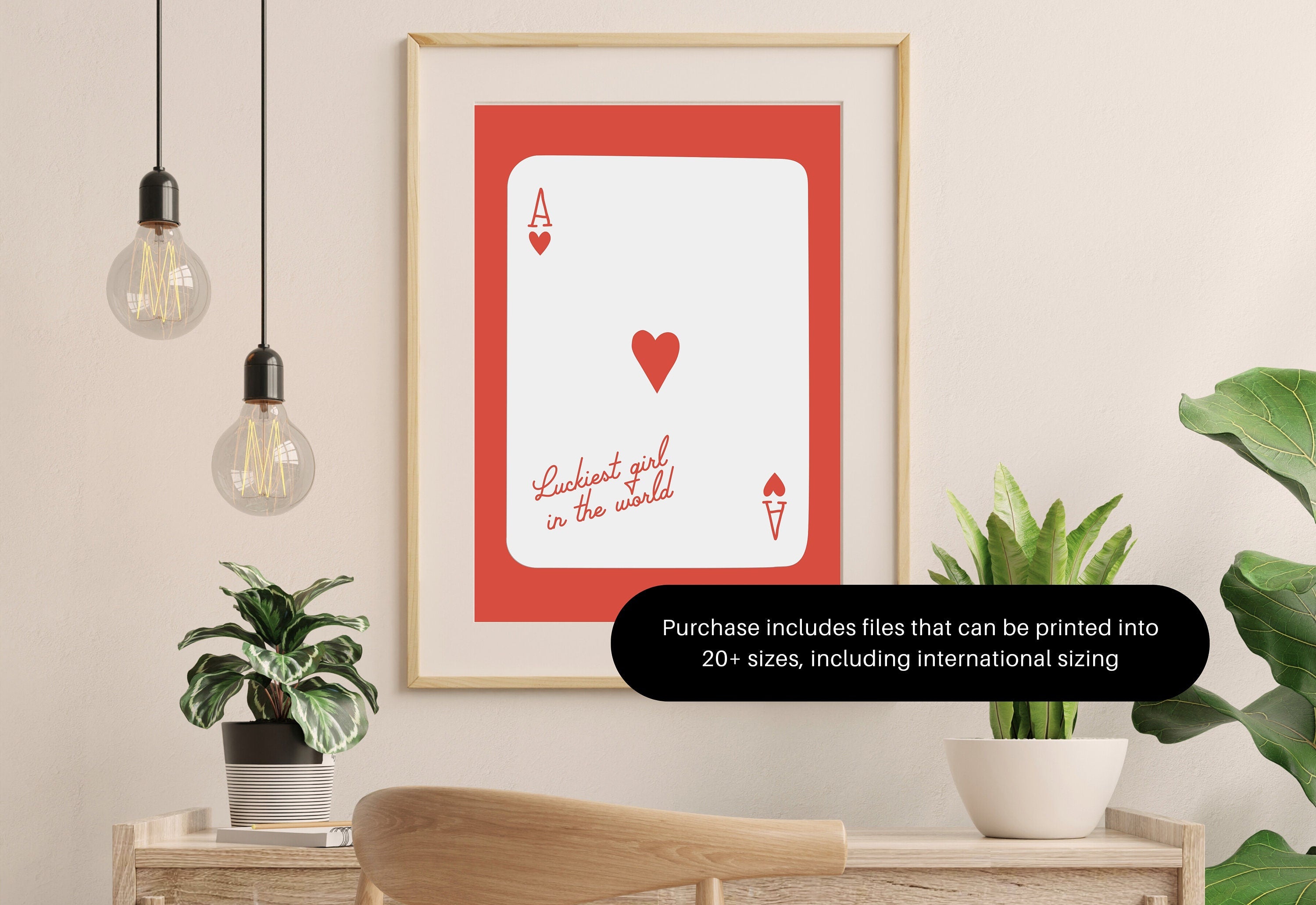 Ace of Hearts, Lucky Girl Quote, Retro Card Posters, Lucky Girl Syndrome Art, Trendy Wall Art, Aesthetic Print, Dorm Art, Ace of Hearts Art