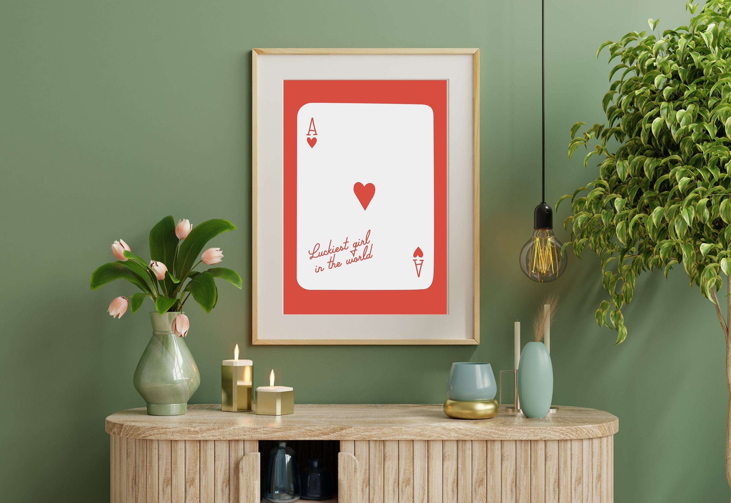 Ace of Hearts, Lucky Girl Quote, Retro Card Posters, Lucky Girl Syndrome Art, Trendy Wall Art, Aesthetic Print, Dorm Art, Ace of Hearts Art