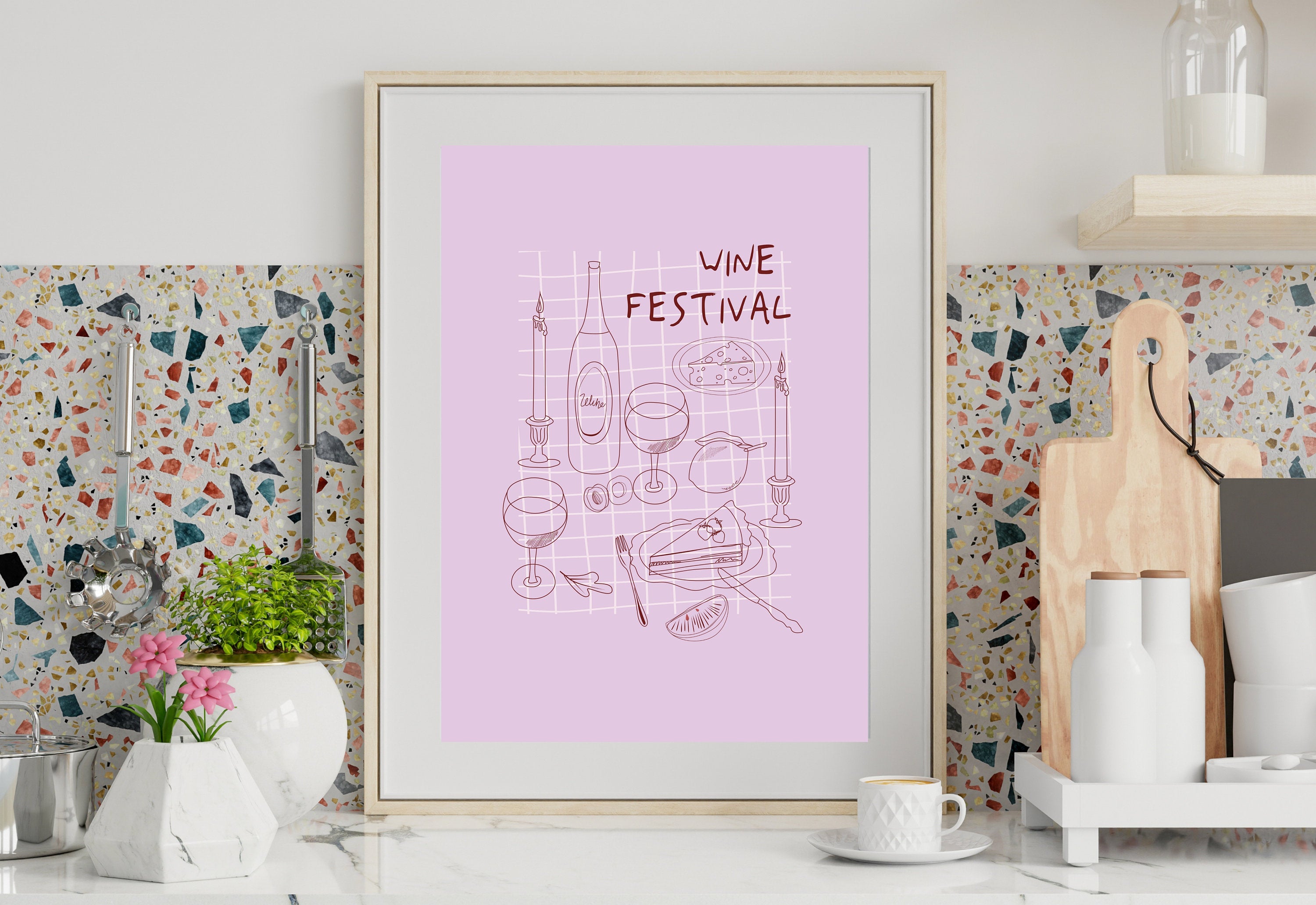 Wine Art Print, wine illustration, kitchen art print, cocktail print, minimalist art, dining room art, digital art print, trendy print