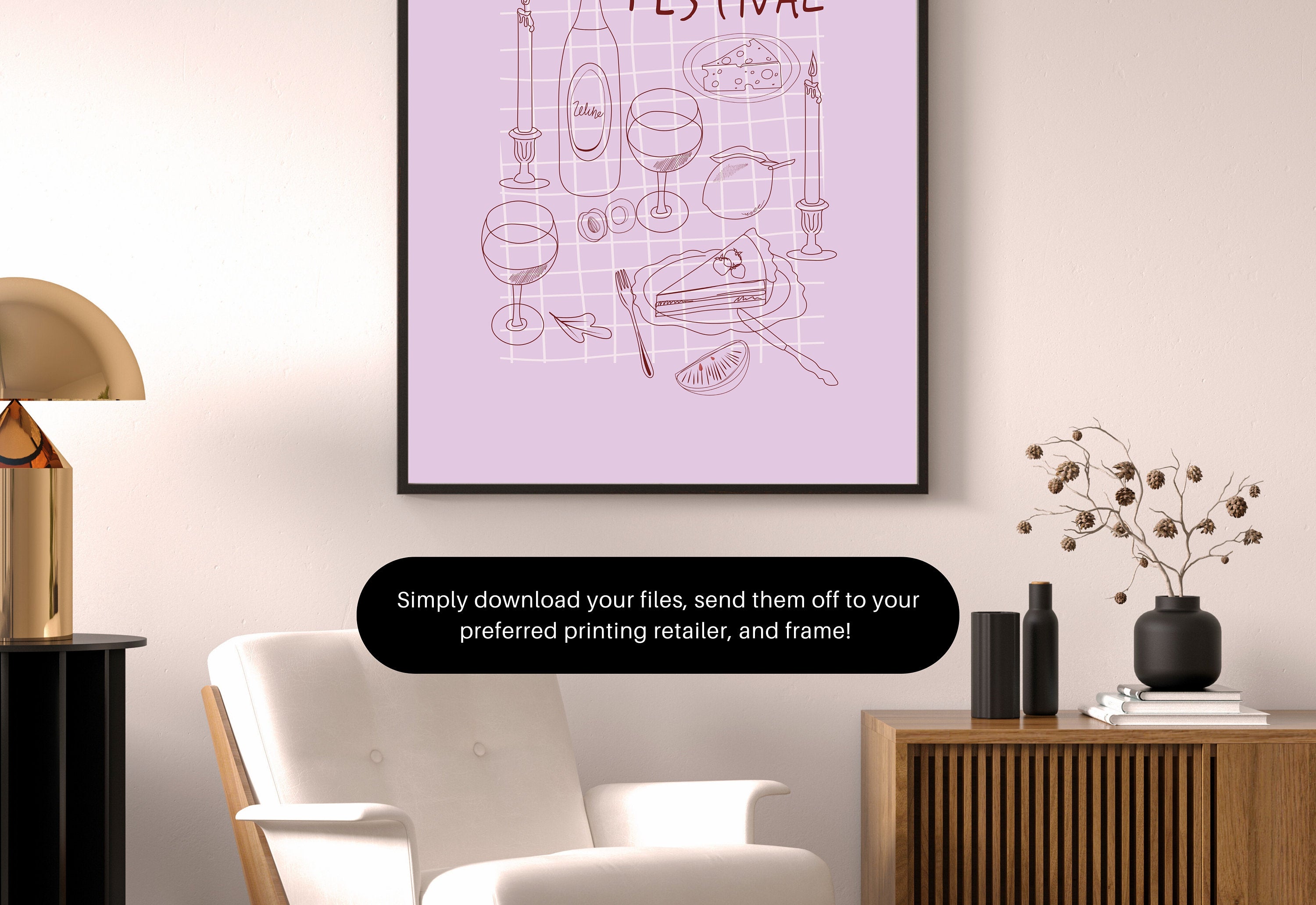 Wine Art Print, wine illustration, kitchen art print, cocktail print, minimalist art, dining room art, digital art print, trendy print