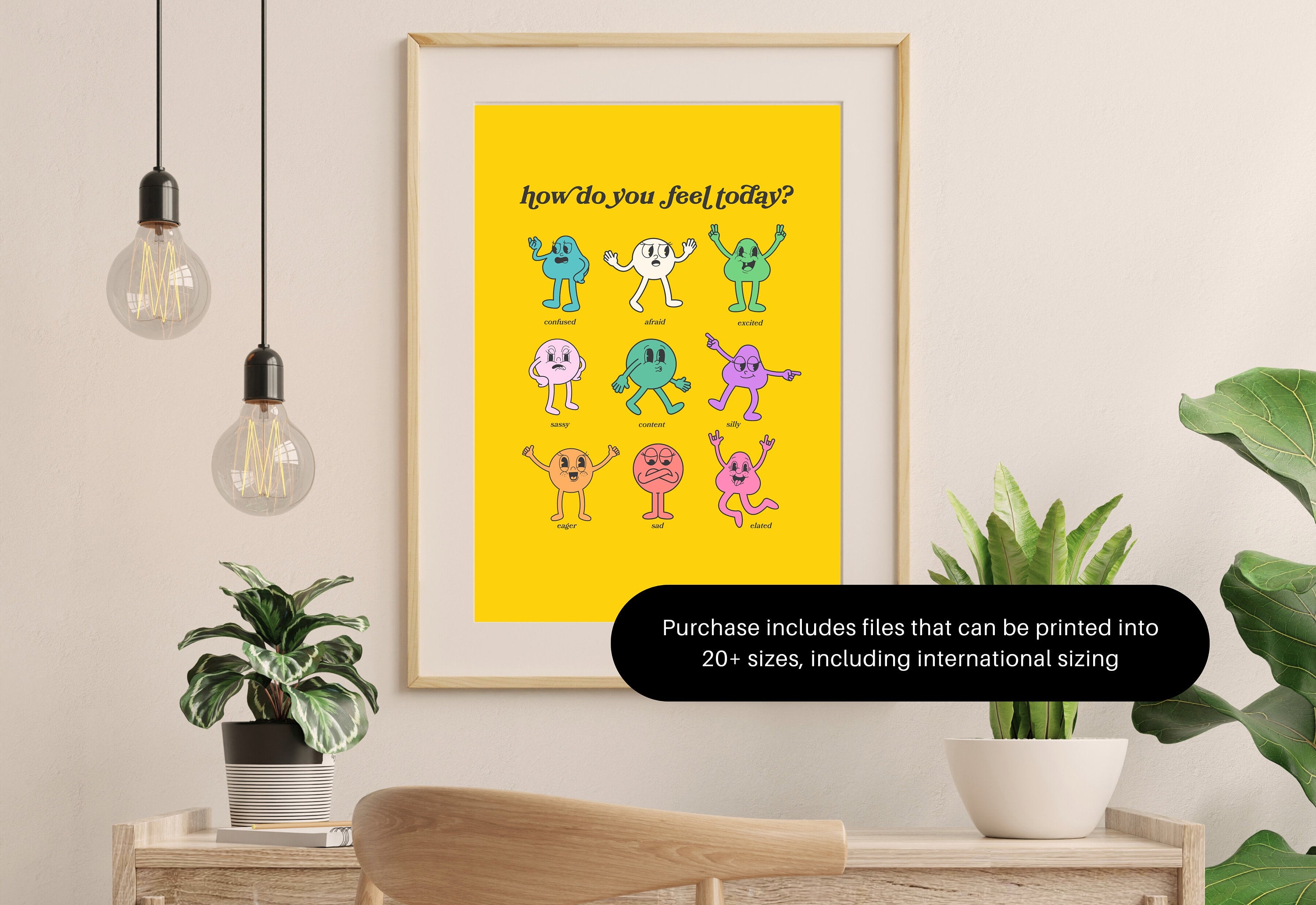 How Do You Feel Today? Retro Quote, Digital Prints Wall Art, Digital Prints, Emotions Art Prints, Mood and Feelings Poster, School Posters