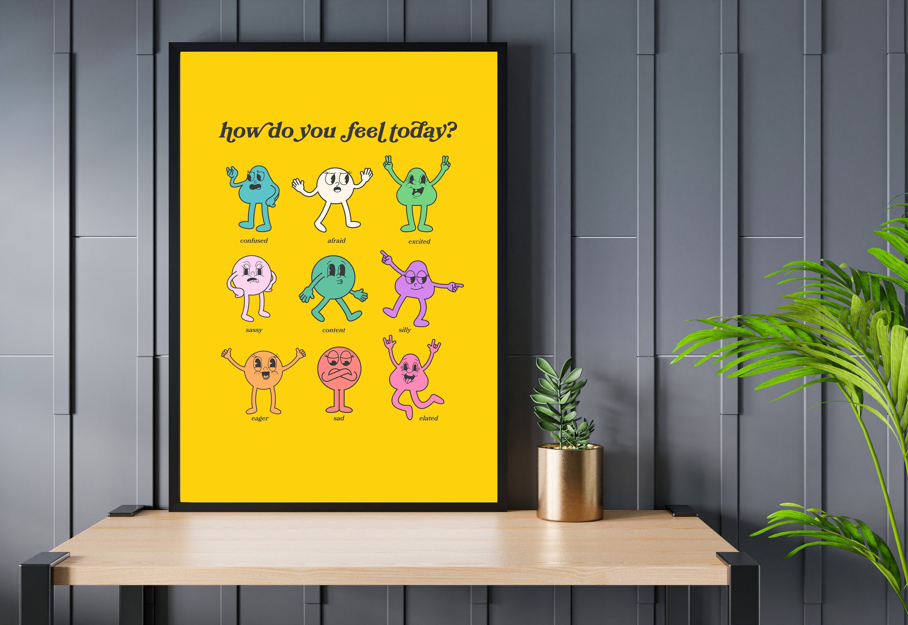 How Do You Feel Today? Retro Quote, Digital Prints Wall Art, Digital Prints, Emotions Art Prints, Mood and Feelings Poster, School Posters