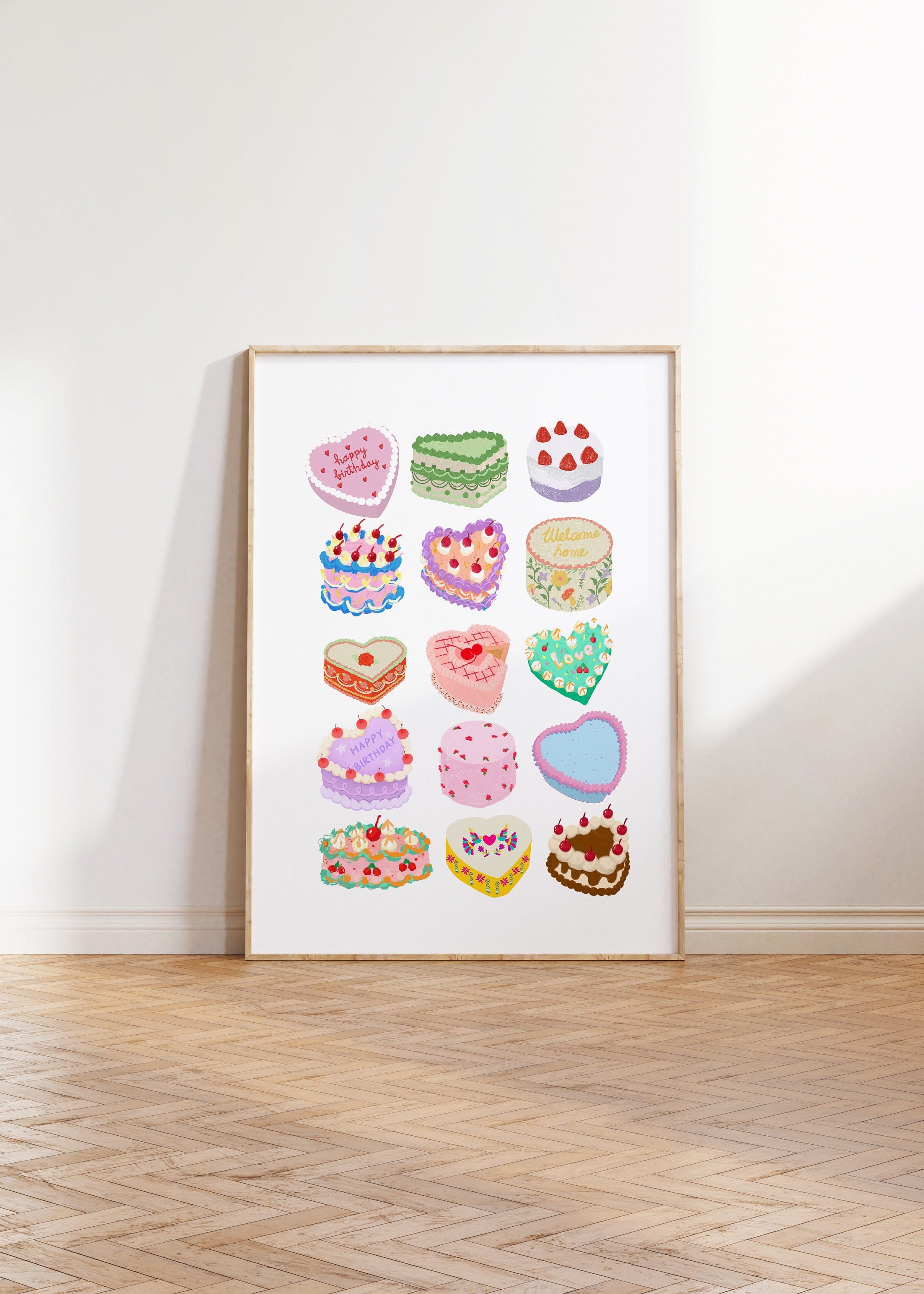 Cake Art, Digital Download, Vday Wall Art, Coquette Cake Art, Trendy Wall Art Print, Kitchen, Pink Kitchen Wall Decor, Pink Cake Art