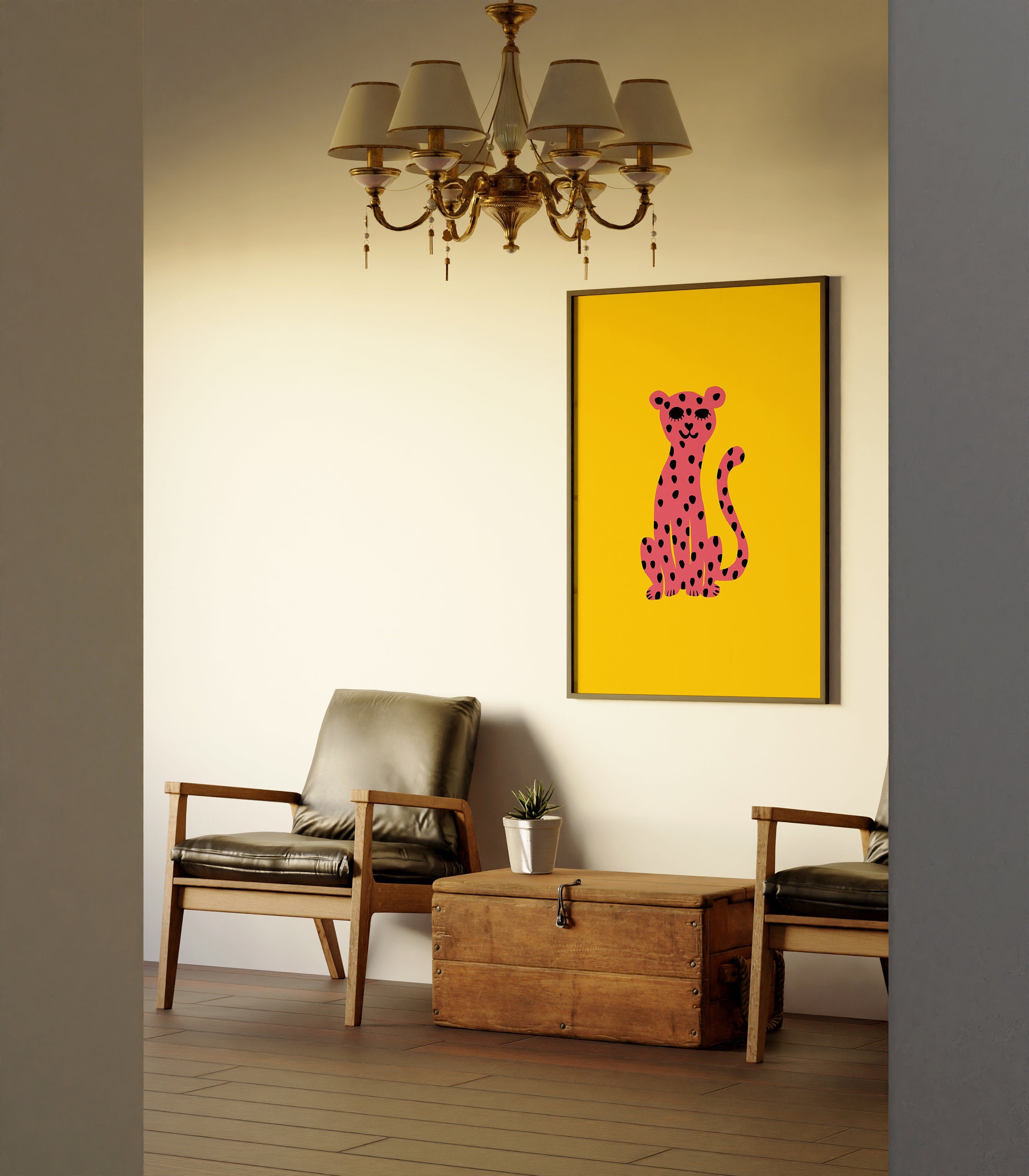 Yellow Animal Art, Kids Room Print, Digital download, Pink and Yellow Art, Preppy Wall Art, Pink Art Print, Funky Animal Art, Funky Posters