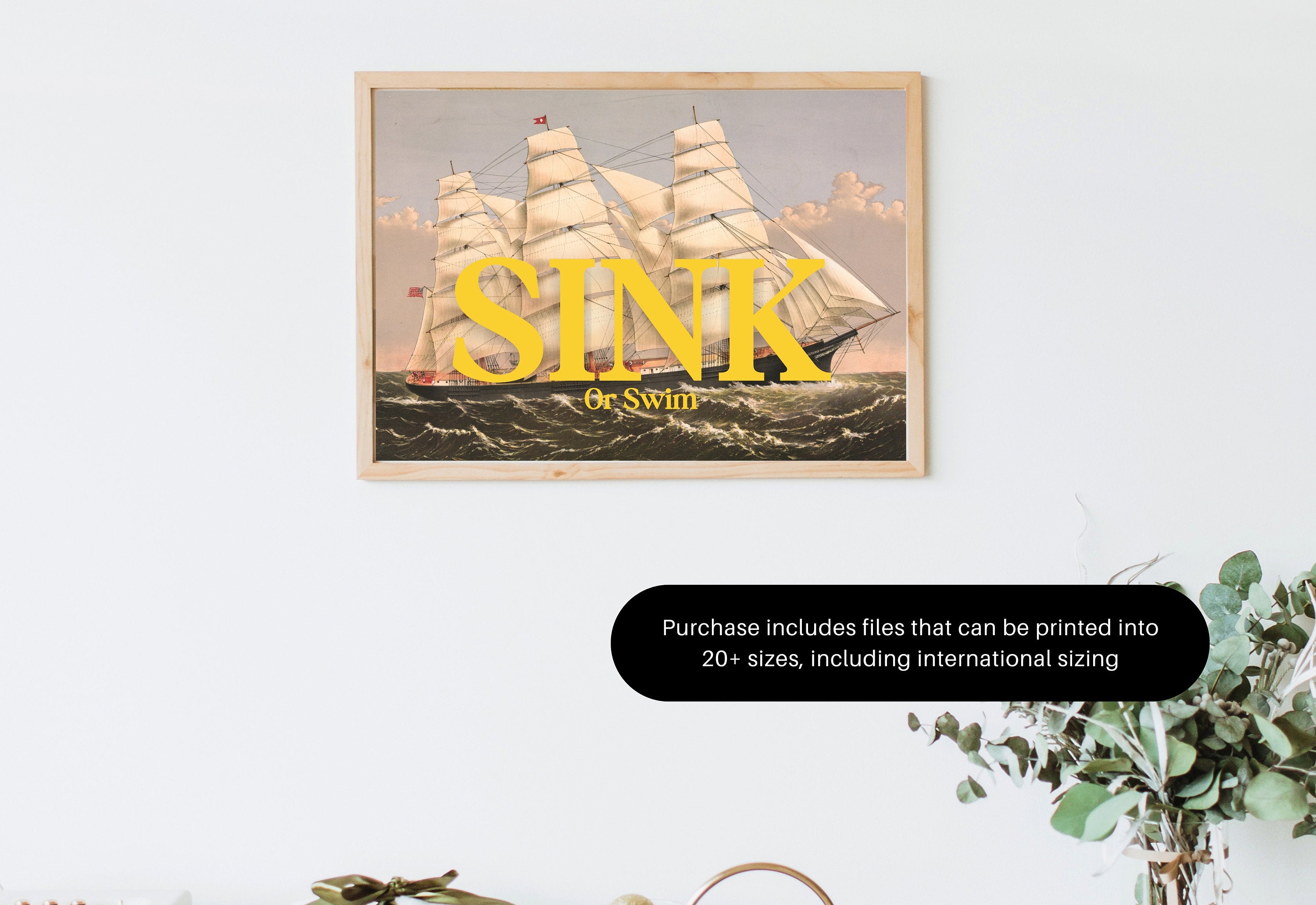 Sink or Swim Art, Digital Art Prints, Ship Wall Art, Retro Ship Prints, Retro Photo Art Print, Boys Room Art, Trendy Art Print