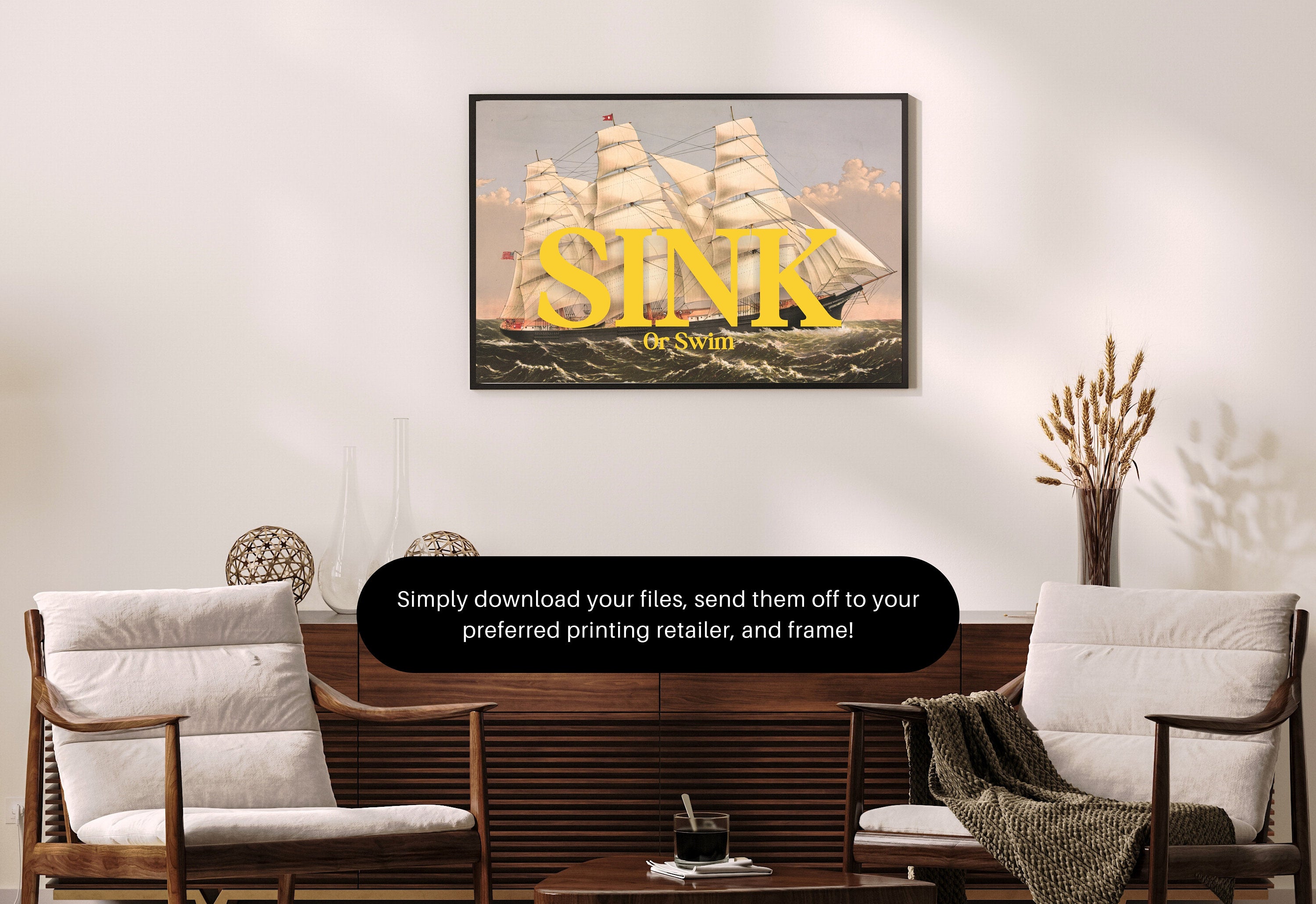 Sink or Swim Art, Digital Art Prints, Ship Wall Art, Retro Ship Prints, Retro Photo Art Print, Boys Room Art, Trendy Art Print