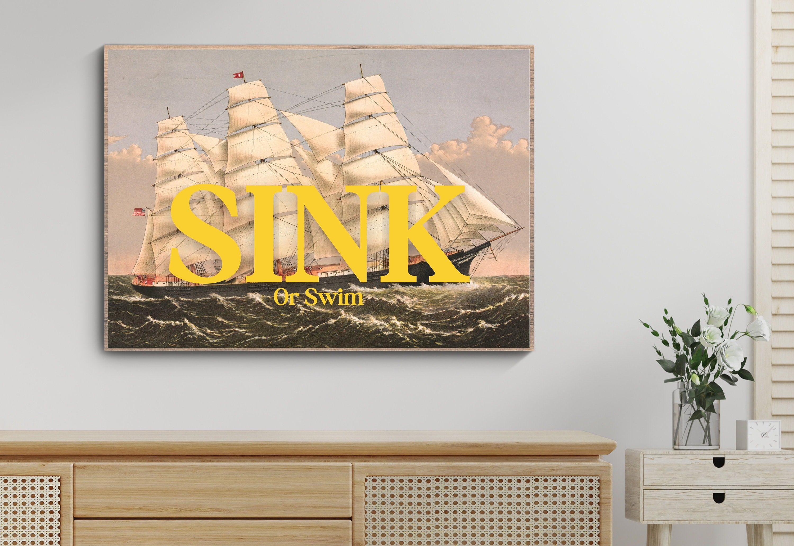 Sink or Swim Art, Digital Art Prints, Ship Wall Art, Retro Ship Prints, Retro Photo Art Print, Boys Room Art, Trendy Art Print