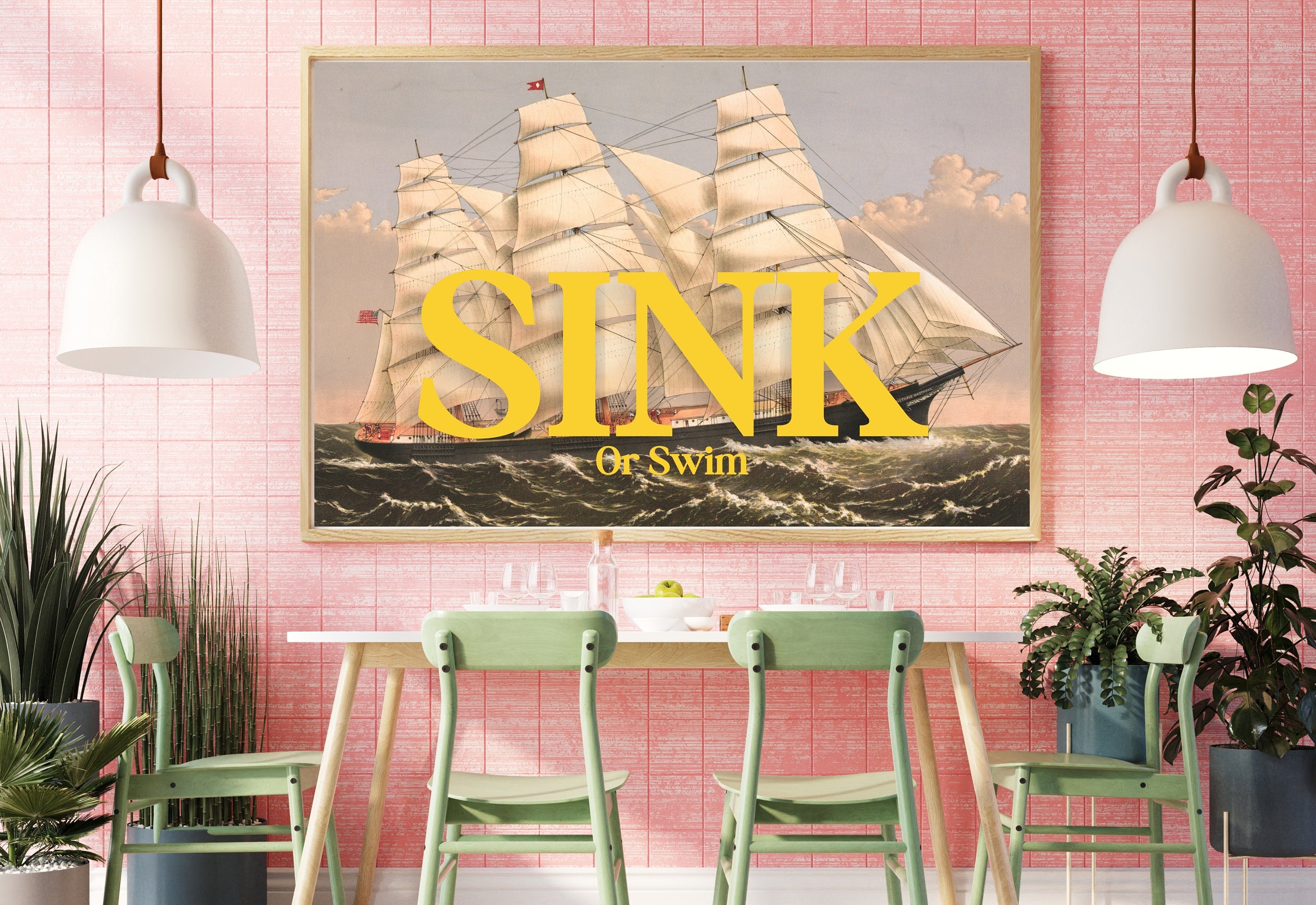 Sink or Swim Art, Digital Art Prints, Ship Wall Art, Retro Ship Prints, Retro Photo Art Print, Boys Room Art, Trendy Art Print