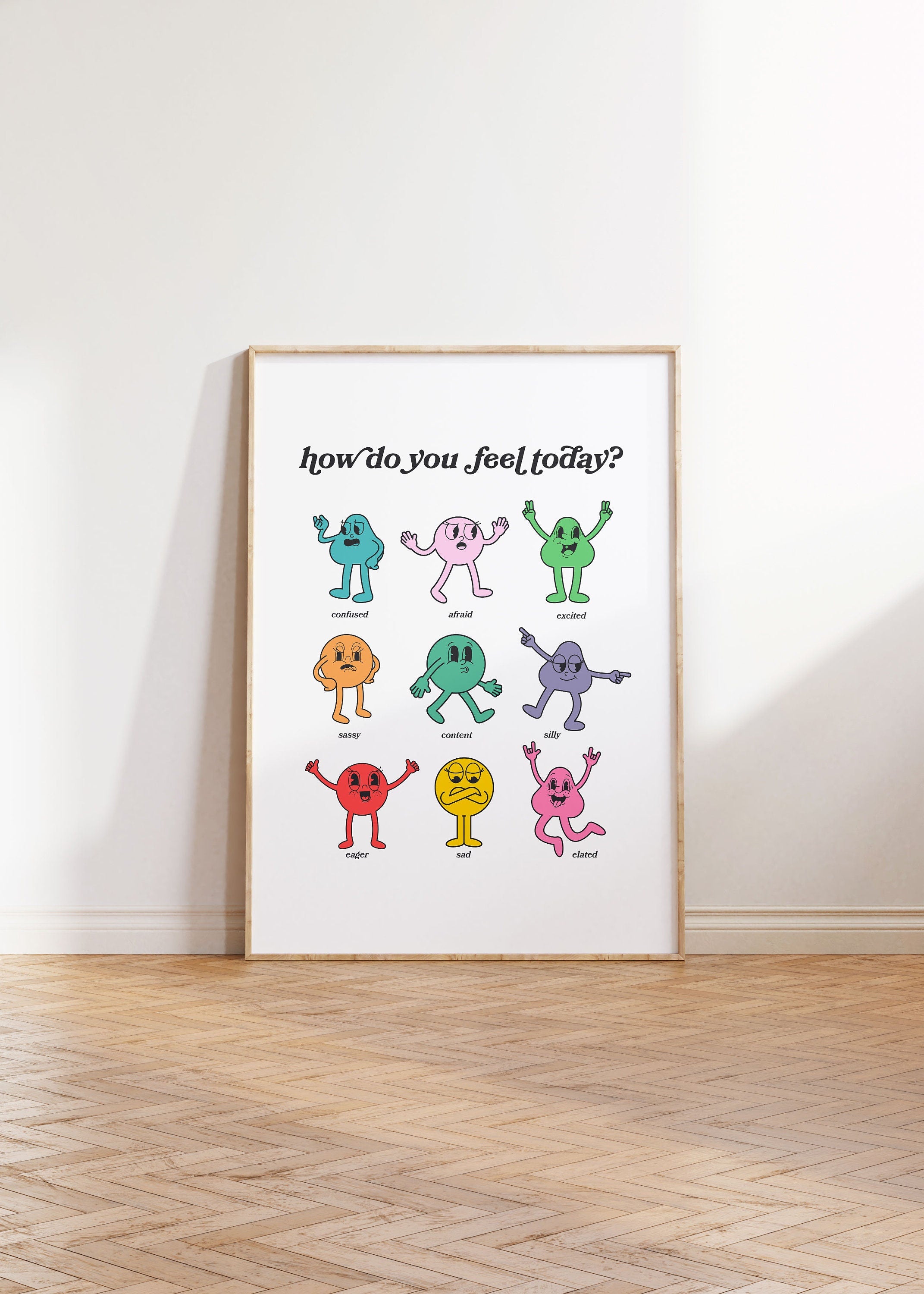 How Do You Feel Today? Retro Quote, Digital Prints Wall Art, Digital Prints, Emotions Art Prints, Mood and Feelings Poster, School Posters