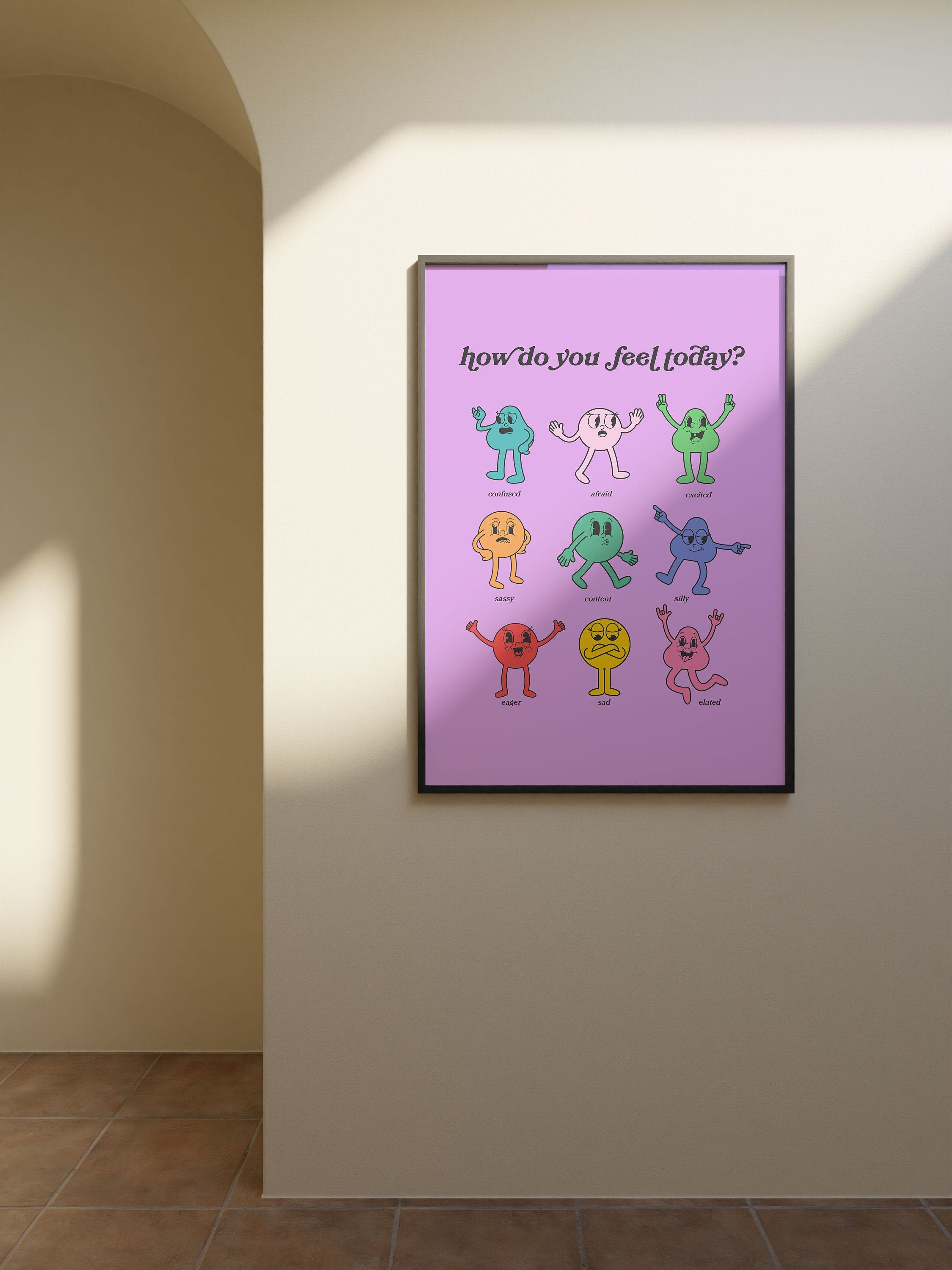 How Do You Feel Today? Retro Quote, Digital Prints Wall Art, Digital Prints, Emotions Art Prints, Mood and Feelings Poster, School Posters