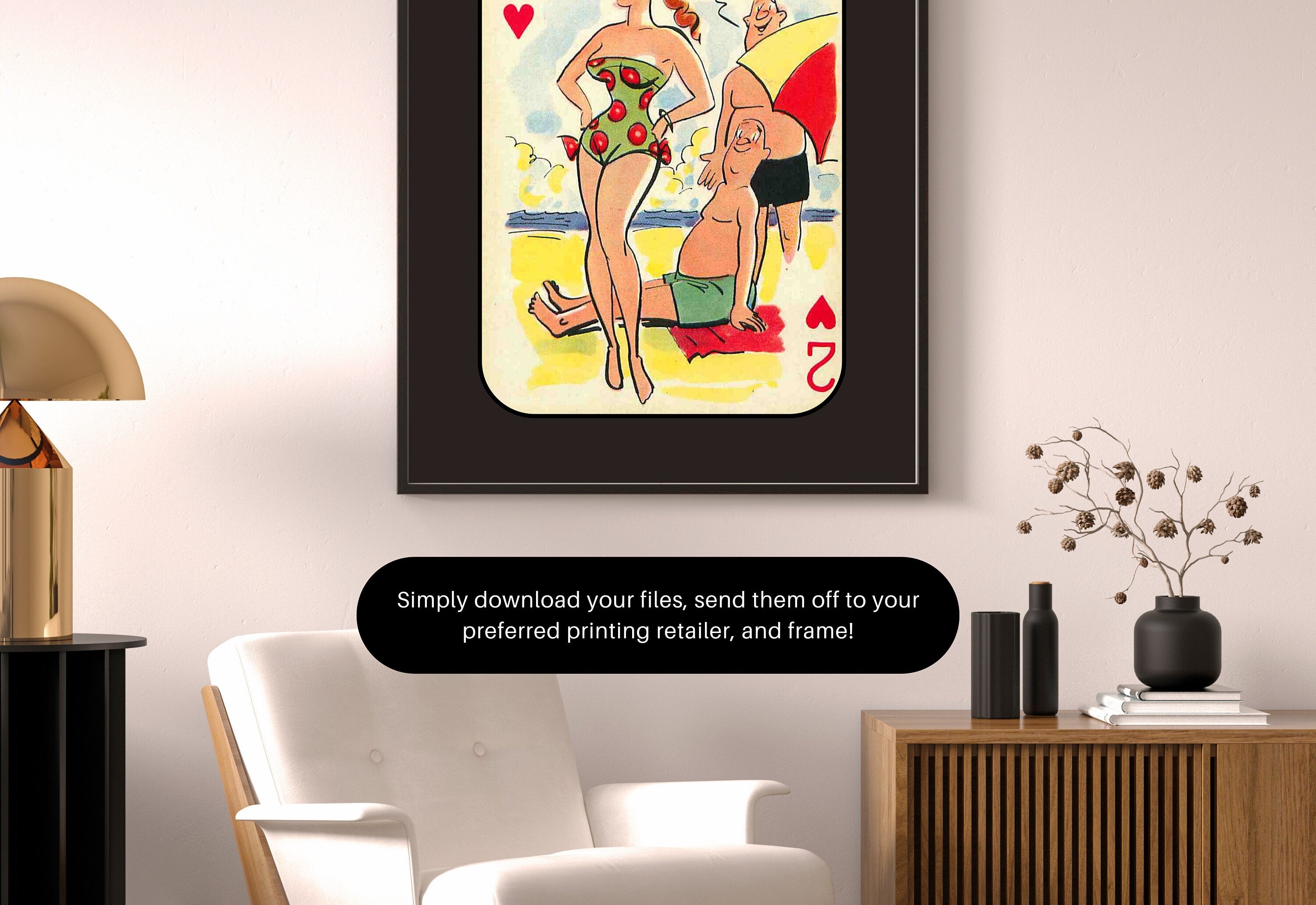 Comic Wall Art, Funny Wall Art, Playing Card Print, Feminist Art, Retro Art Print, Vintage Playing Card, Girly Cartoon Art, Apartment Art