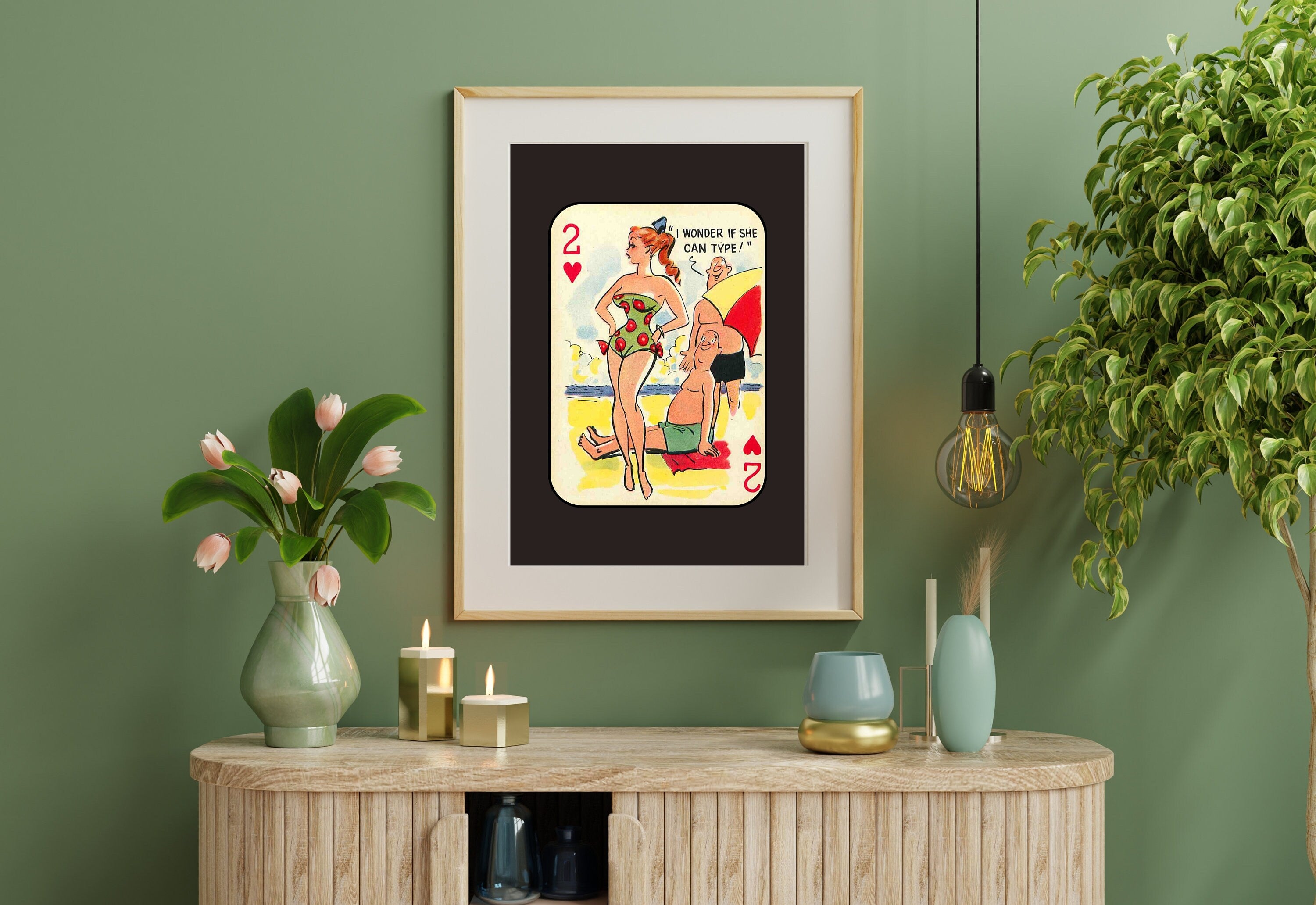 Comic Wall Art, Funny Wall Art, Playing Card Print, Feminist Art, Retro Art Print, Vintage Playing Card, Girly Cartoon Art, Apartment Art