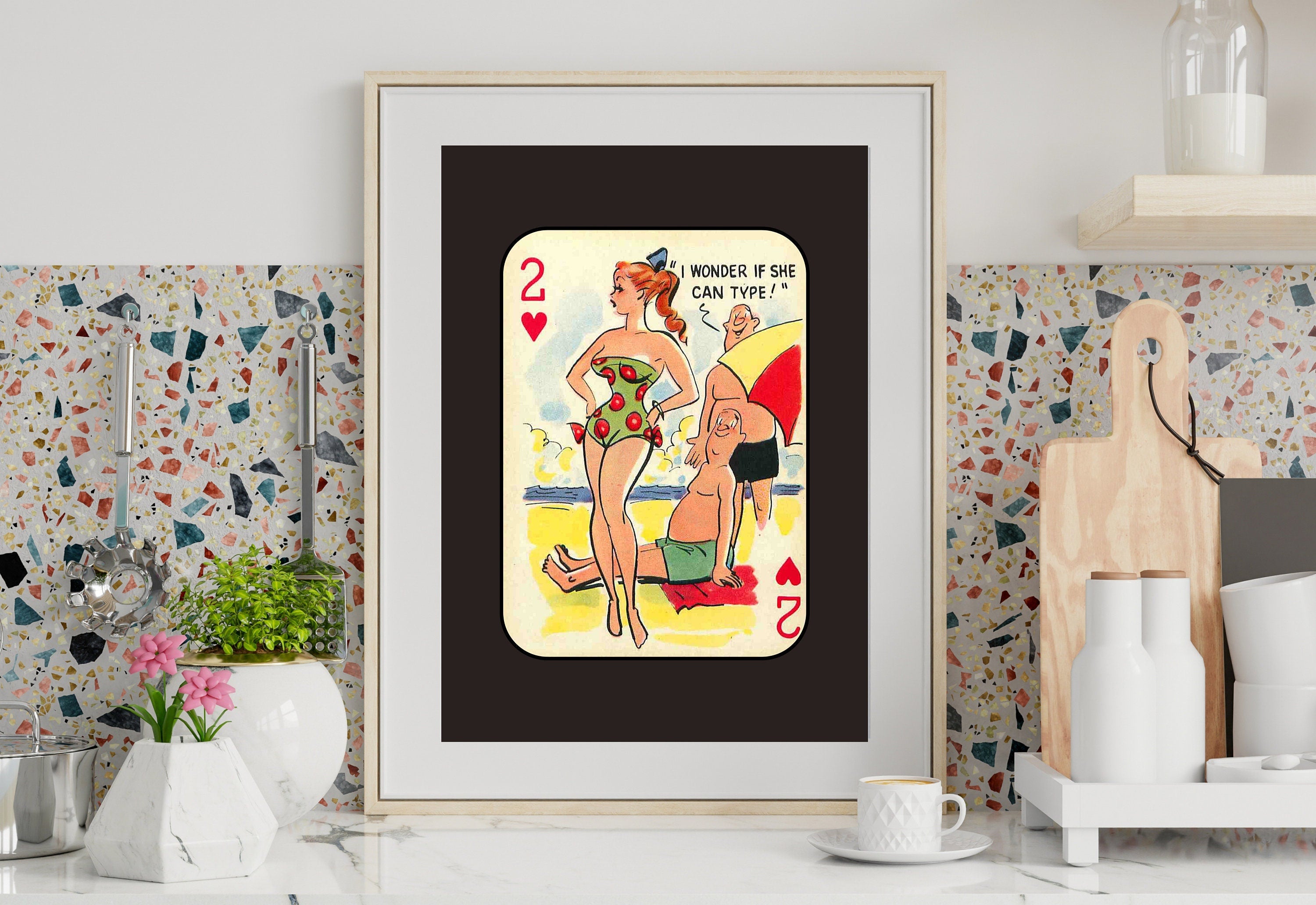 Comic Wall Art, Funny Wall Art, Playing Card Print, Feminist Art, Retro Art Print, Vintage Playing Card, Girly Cartoon Art, Apartment Art