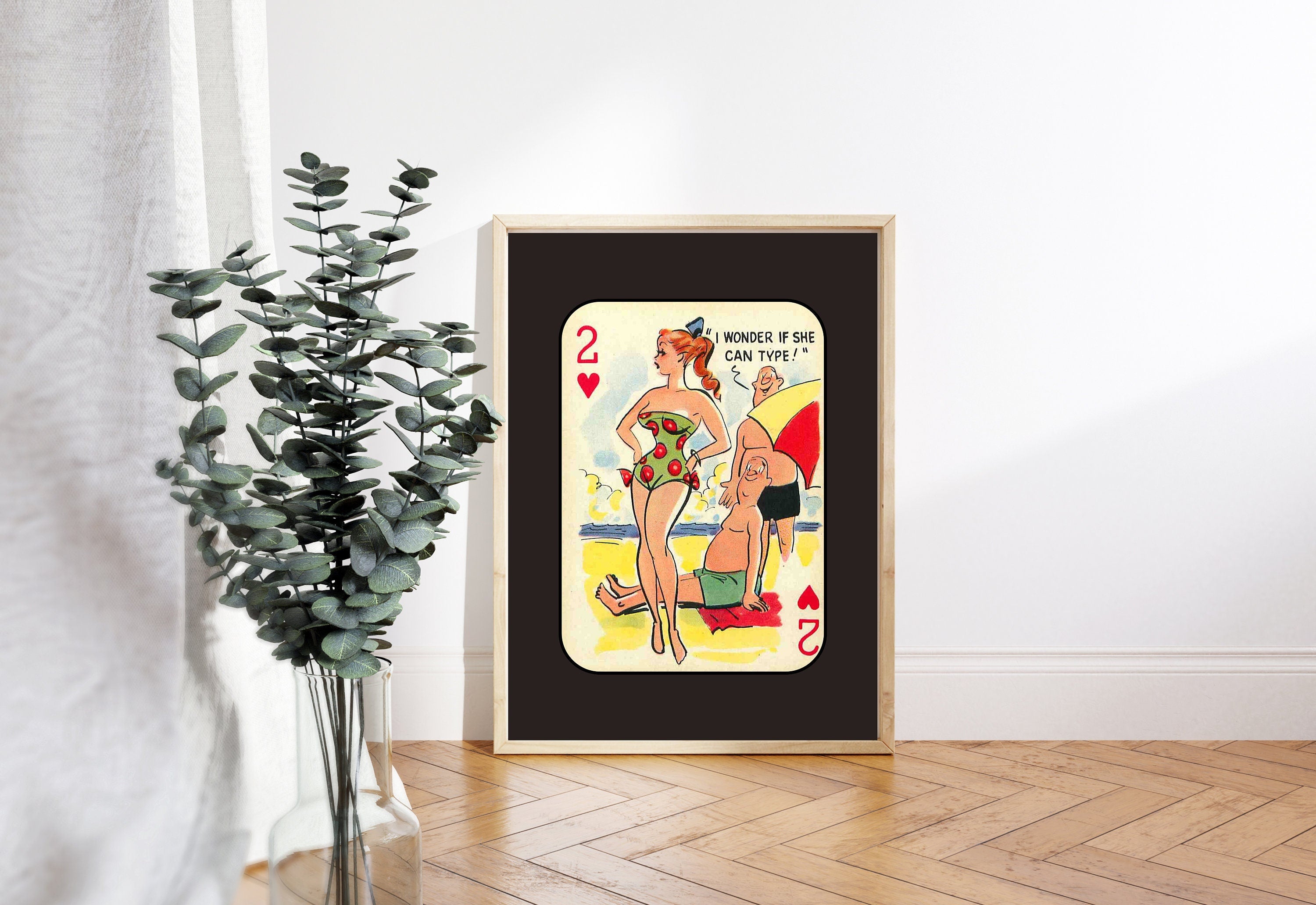 Comic Wall Art, Funny Wall Art, Playing Card Print, Feminist Art, Retro Art Print, Vintage Playing Card, Girly Cartoon Art, Apartment Art