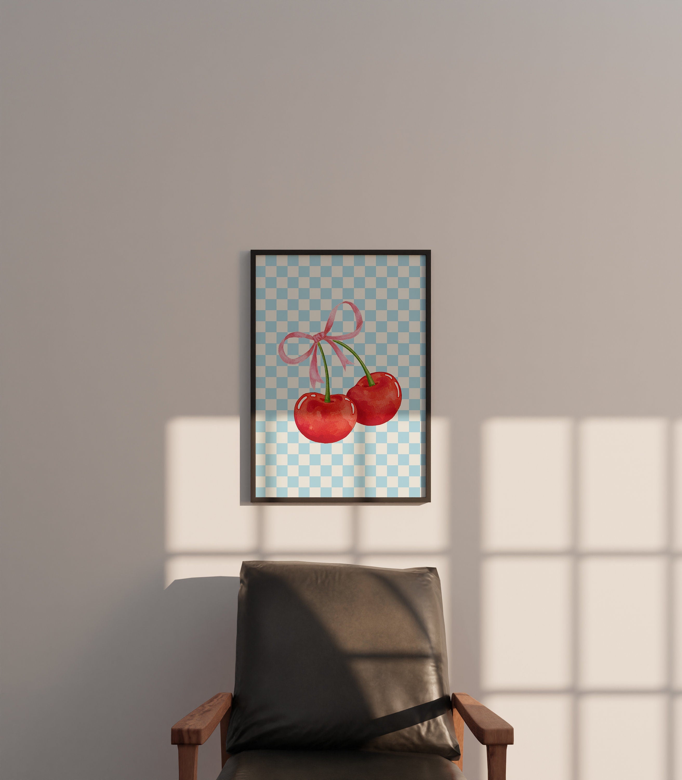 Cherry Poster, Cute Wall Art, Digital Download, Fruit Art Print, Digital Art, Trendy Wall Art, Home Decor, Blue Cherry Art, Coquette Poster