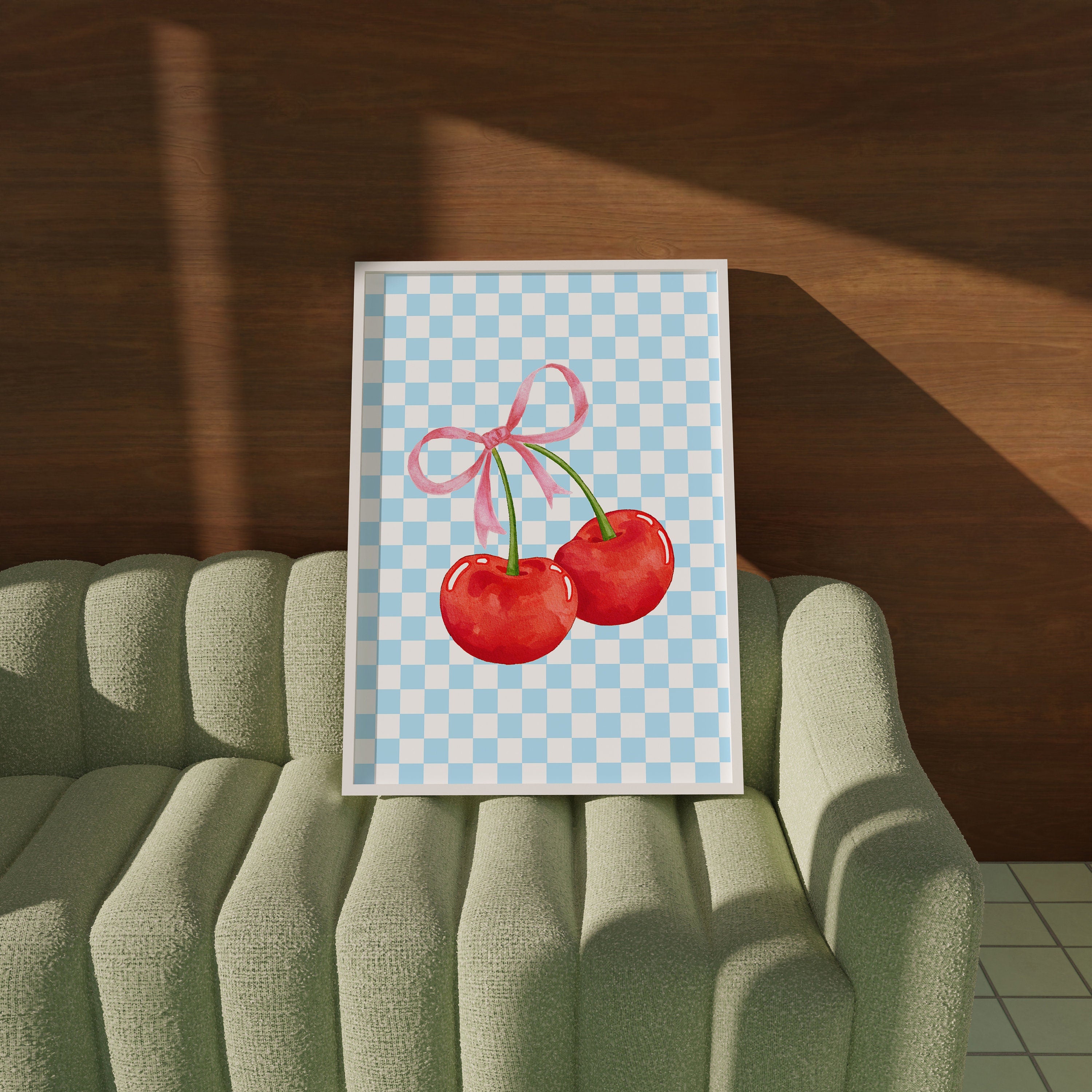 Cherry Poster, Cute Wall Art, Digital Download, Fruit Art Print, Digital Art, Trendy Wall Art, Home Decor, Blue Cherry Art, Coquette Poster