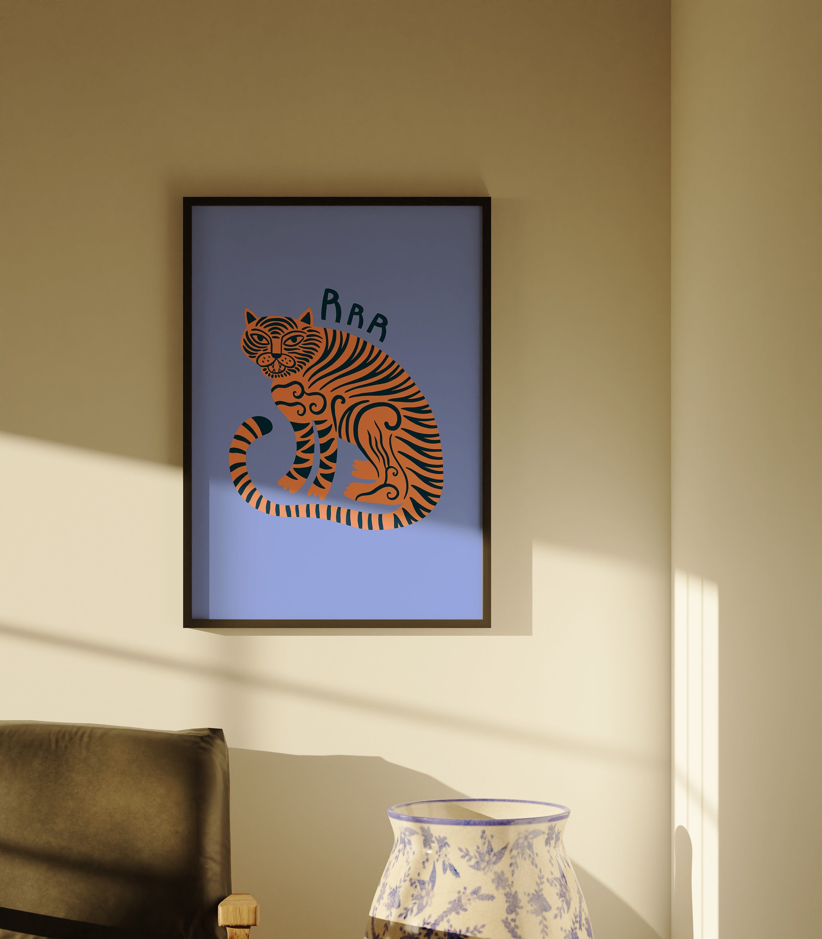 Tiger Art, Animal Art Print, Purple Animal Prints, Kids Room Decor, Digital Download, Tiger Posters, Preppy Wall Art, Purple Kids Posters