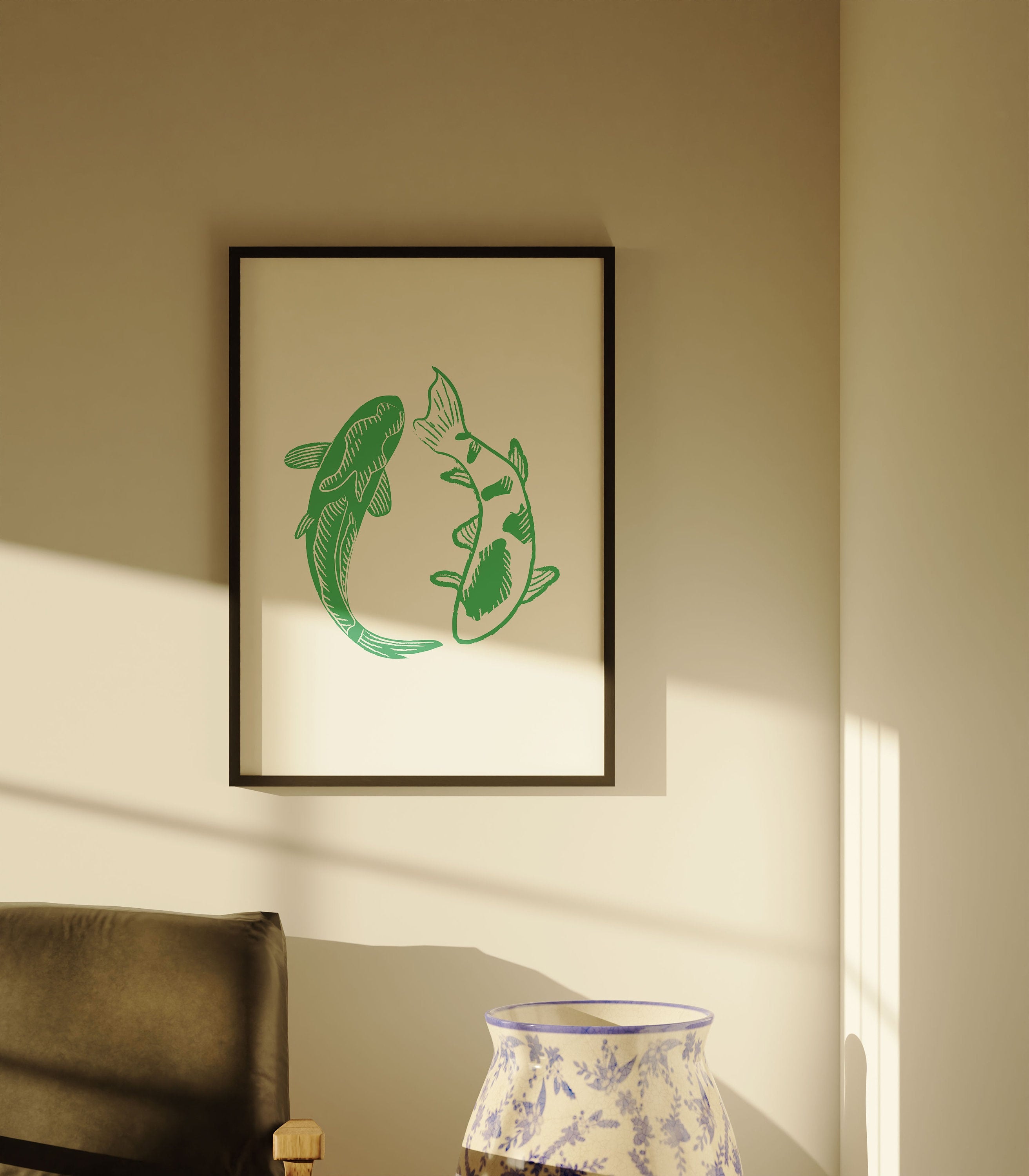 Animal Art, Trendy Art Prints, Living Room Decor, Digital download, Girly Print Trendy Art, Wall Art Print, Green Art Print, Fish Art Print