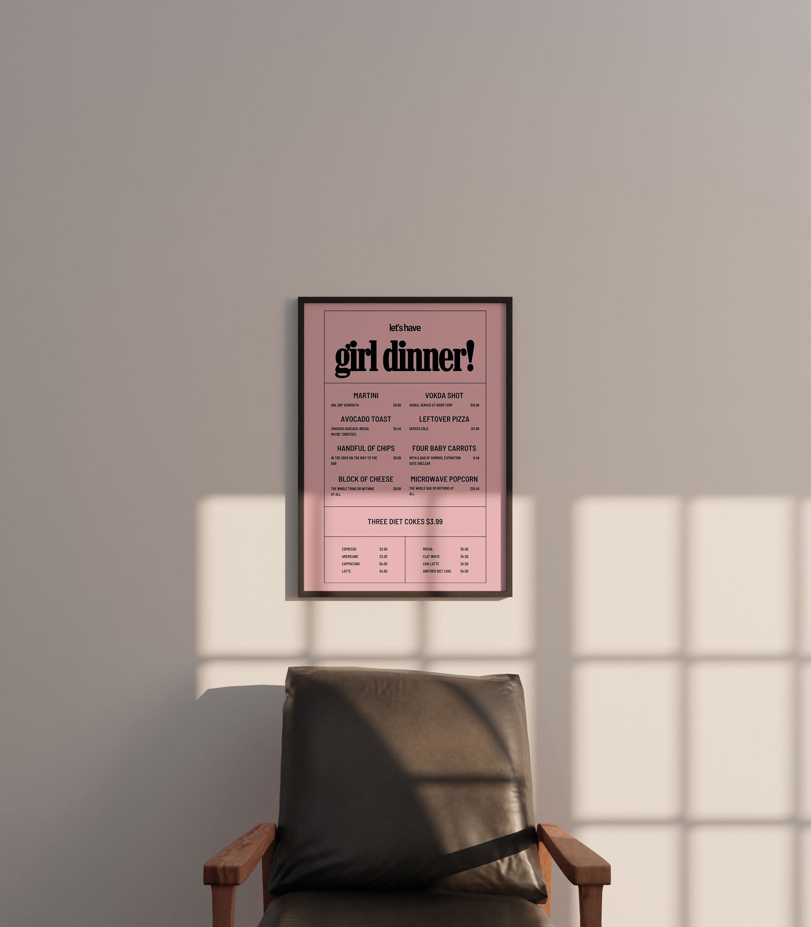 Girl Dinner Art, Pink Digital Art, Trendy Girl Art, Fun Pink Poster, Girly Art, Coquette Art, Cocktail Art, Bar Cart Art, Girl Apartment Art