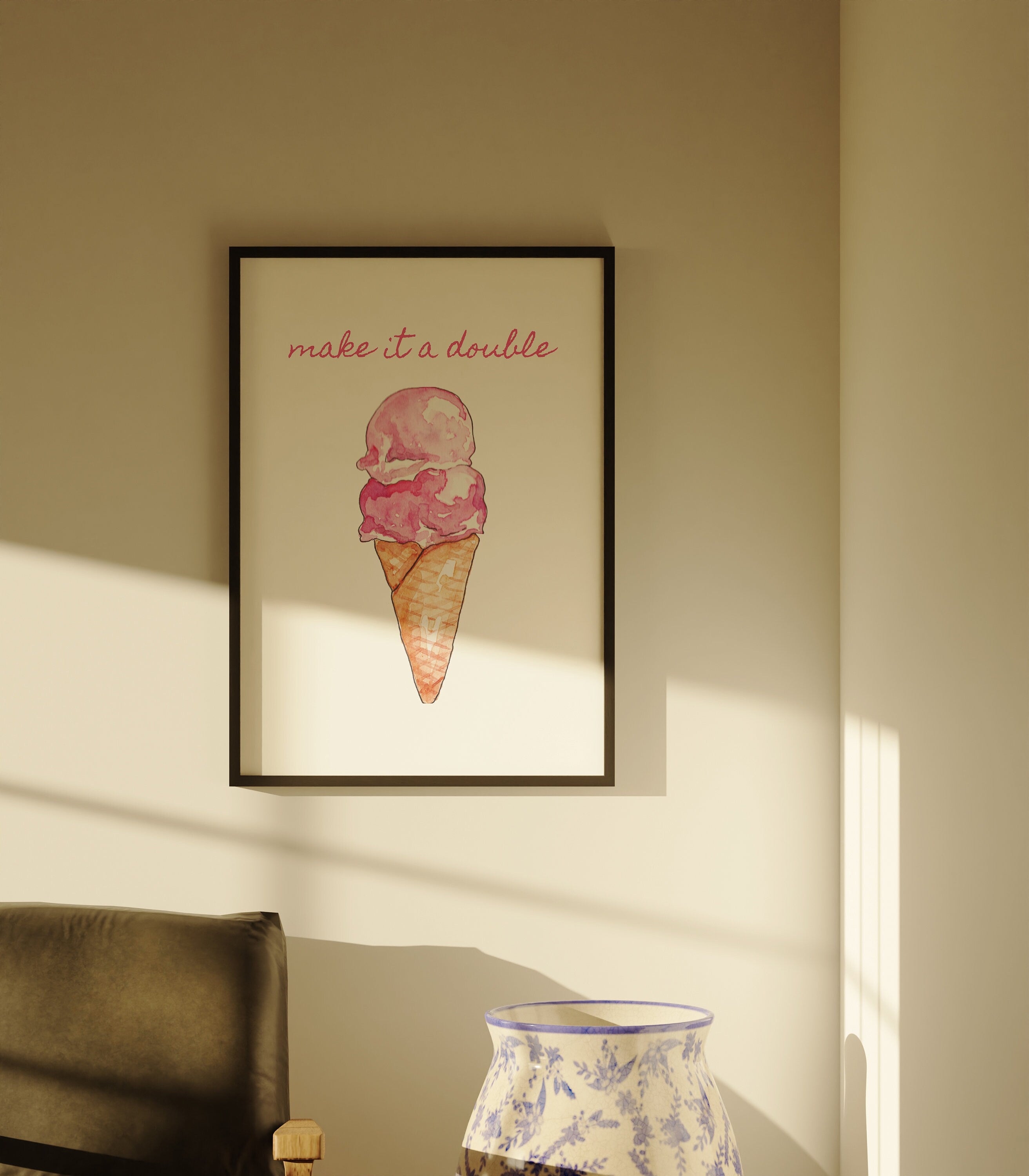 Aesthetic Decor, Cute Cooking Art, Kitchen Wall Print, Minimalist Cartoon, Ice Cream Art Print, Retro Ice Cream Art, Wall Art Print