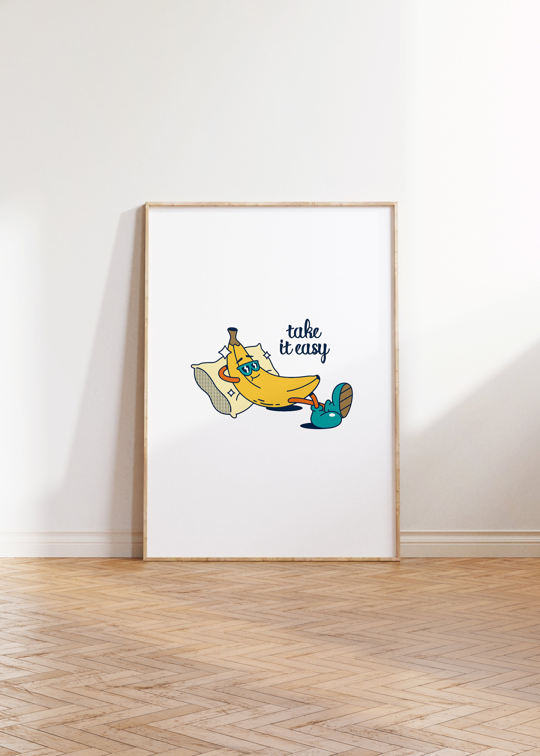 Take It Easy Art-Digital Prints-Retro Art Quote-Drink Art-Kitchen Art Print-Kitchen Art-Banana Art Print-Banana Cartoon Print-Funny Art