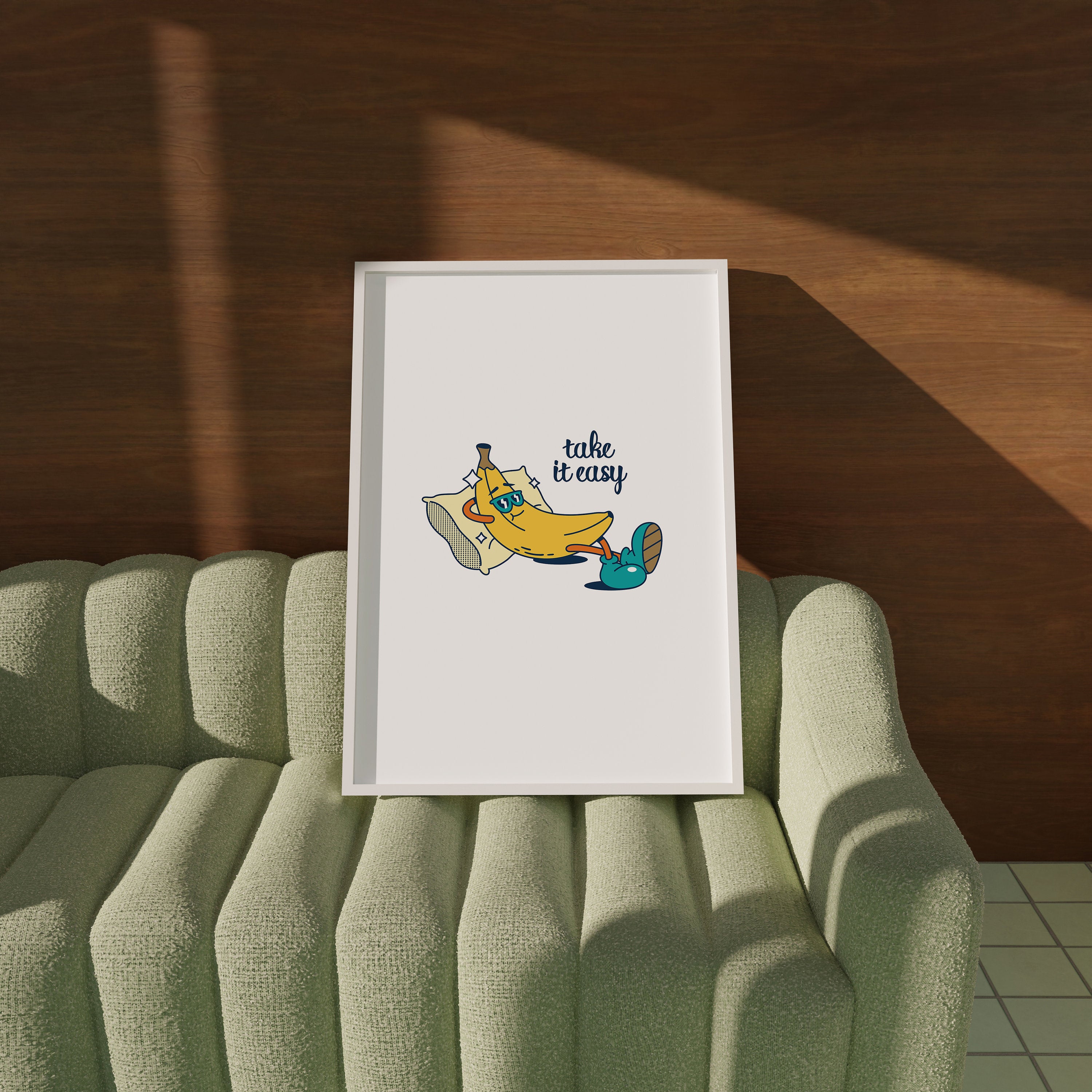 Take It Easy Art-Digital Prints-Retro Art Quote-Drink Art-Kitchen Art Print-Kitchen Art-Banana Art Print-Banana Cartoon Print-Funny Art