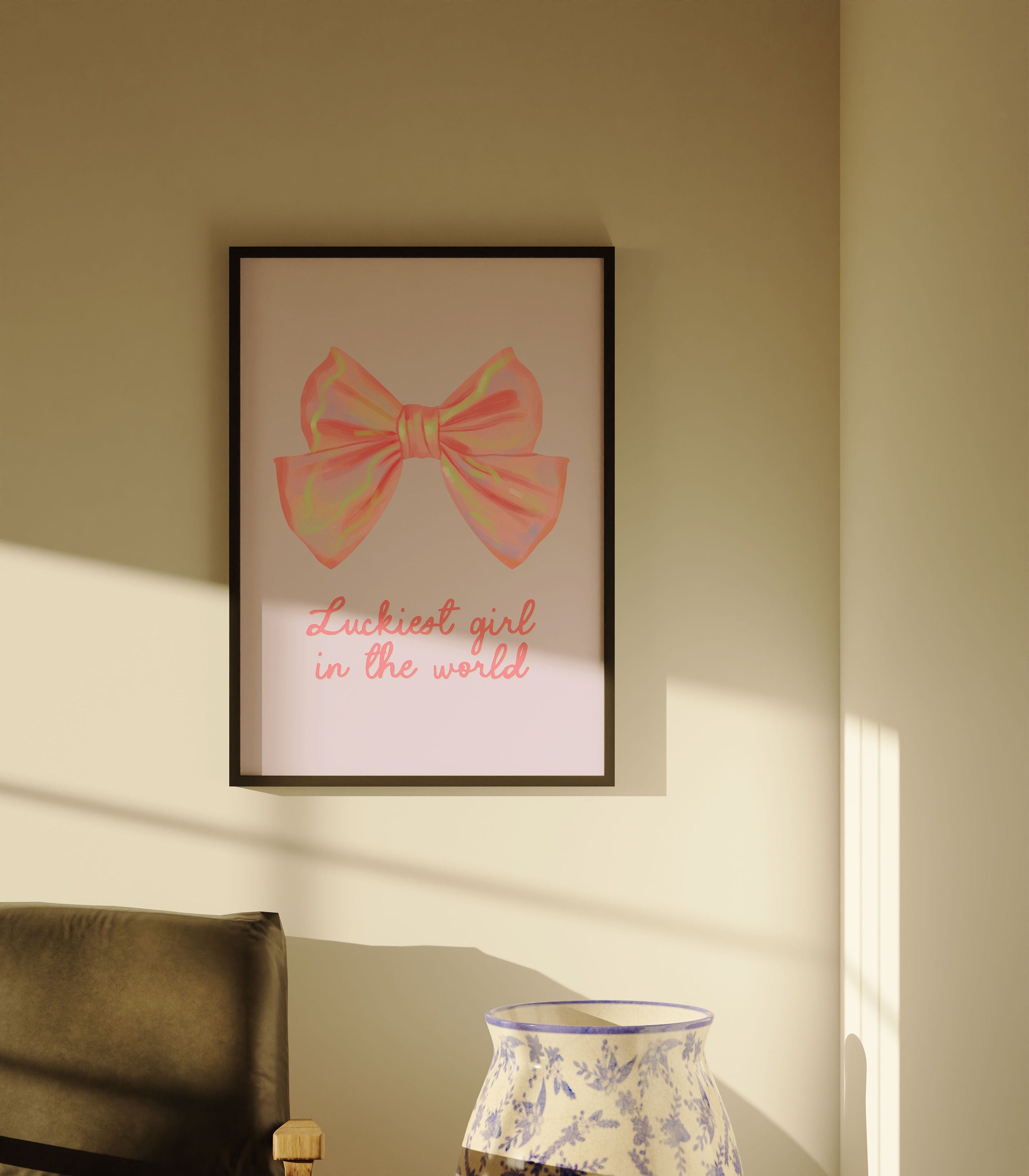 Lucky Girl Quote, Coquette Poster, Lucky Girl Syndrome Art, Coquette Aesthetic, Aesthetic Print, Dorm Art, Pink Bow Posters, Girly Posters