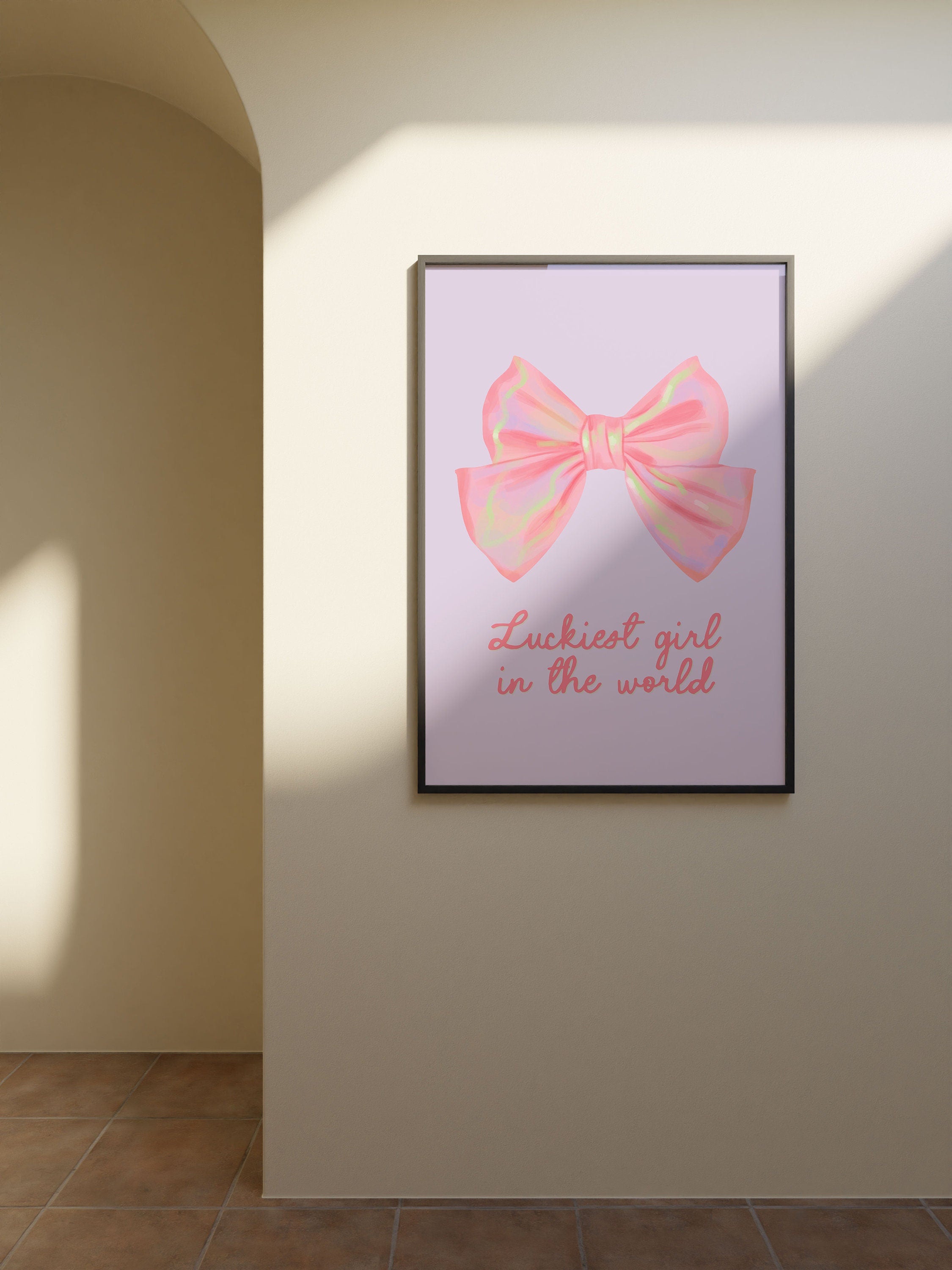 Lucky Girl Quote, Coquette Poster, Lucky Girl Syndrome Art, Coquette Aesthetic, Aesthetic Print, Dorm Art, Pink Bow Posters, Girly Posters