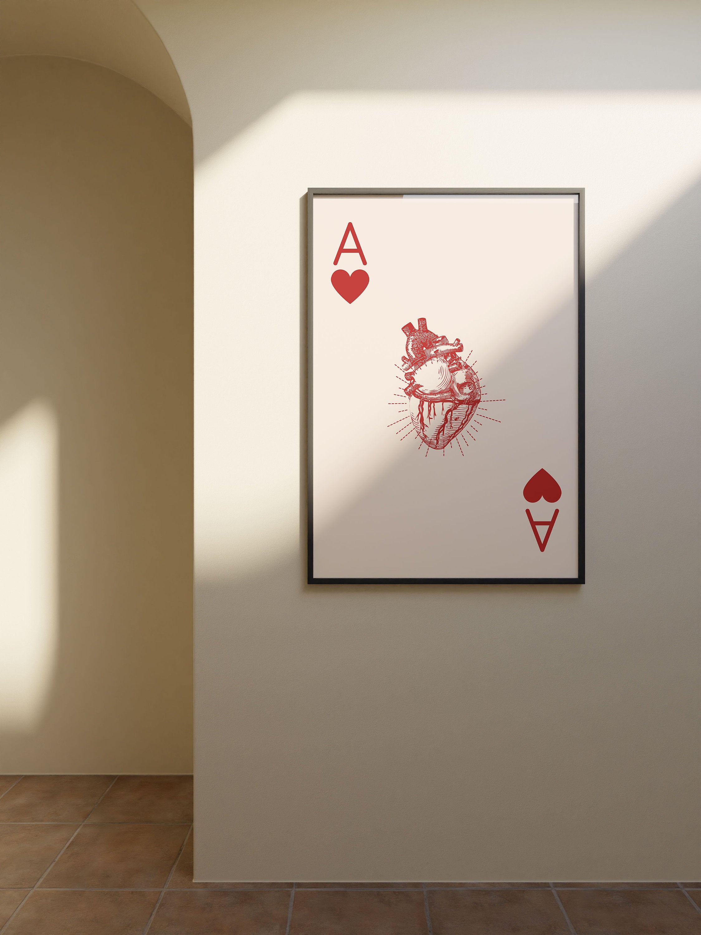 Retro Card Posters, Playing Card Art, Trendy Wall Art, Aesthetic Print, Dorm Art, Ace of Hearts Art, Playing Card Poster, Ace Prints