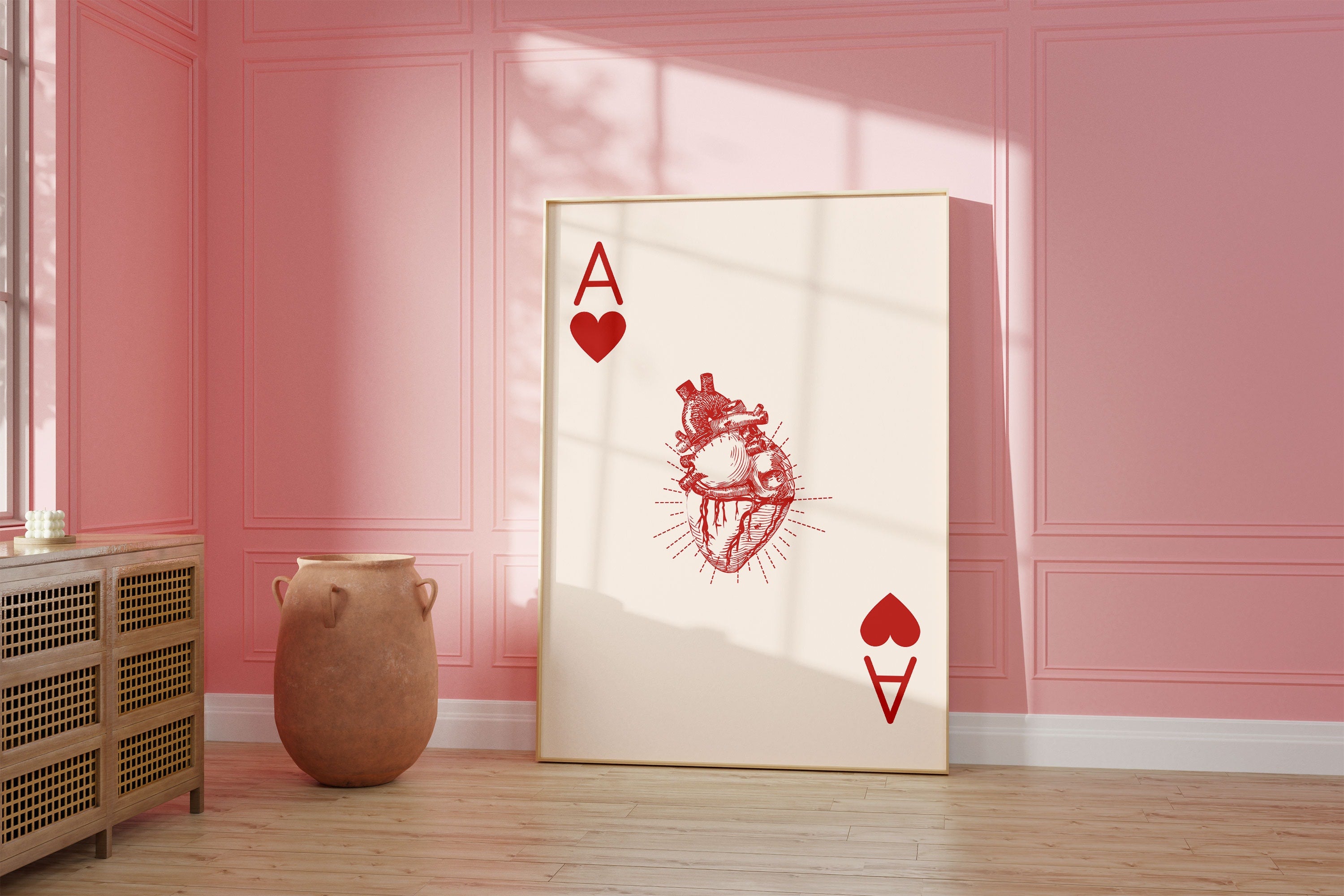 Retro Card Posters, Playing Card Art, Trendy Wall Art, Aesthetic Print, Dorm Art, Ace of Hearts Art, Playing Card Poster, Ace Prints