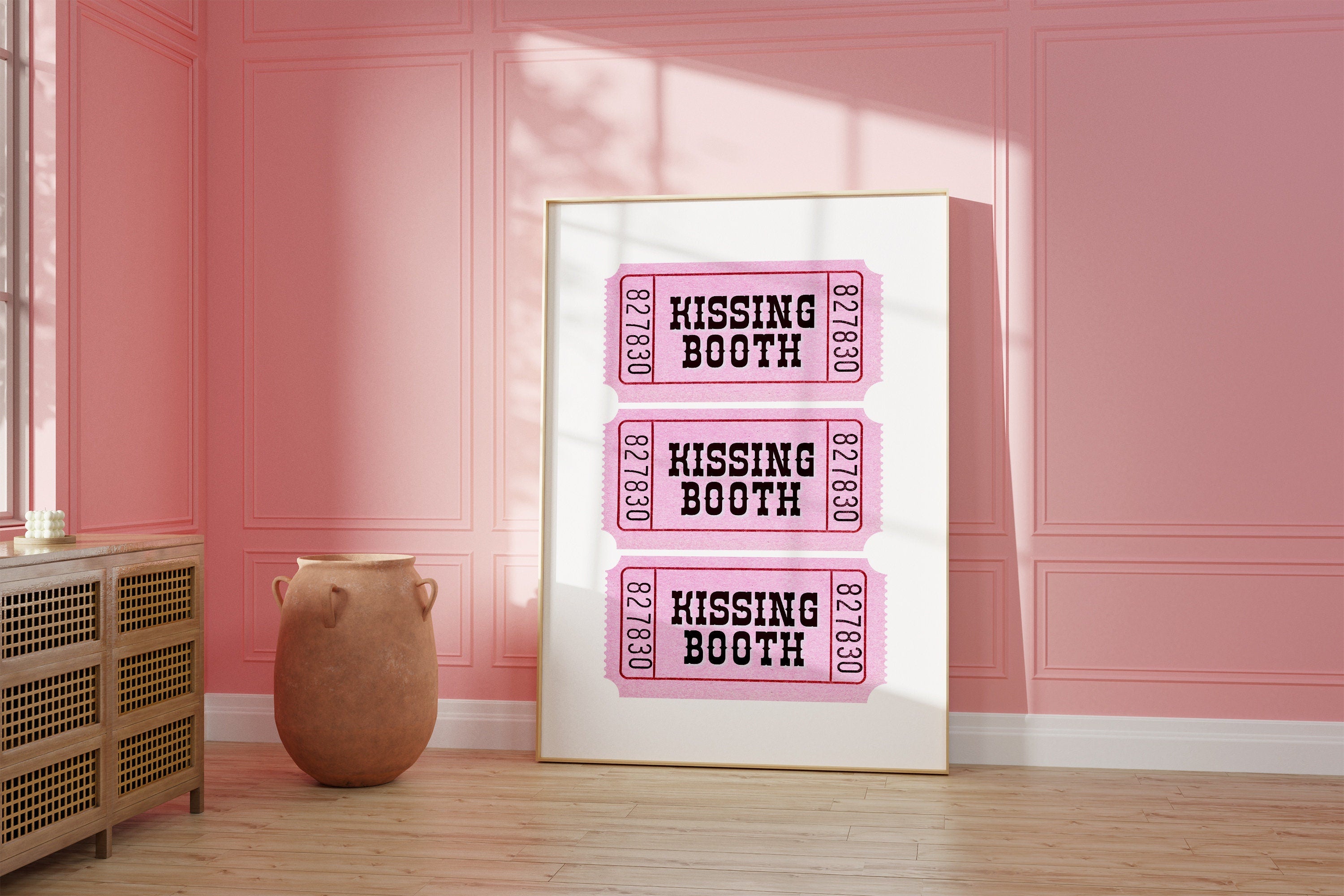 Kissing Booth Art, Retro Pink Art, Pink Wall Art Print, Girly Vday Art, Valentines Art Print, V-Day Printable, Valentine Poster, Candy Art