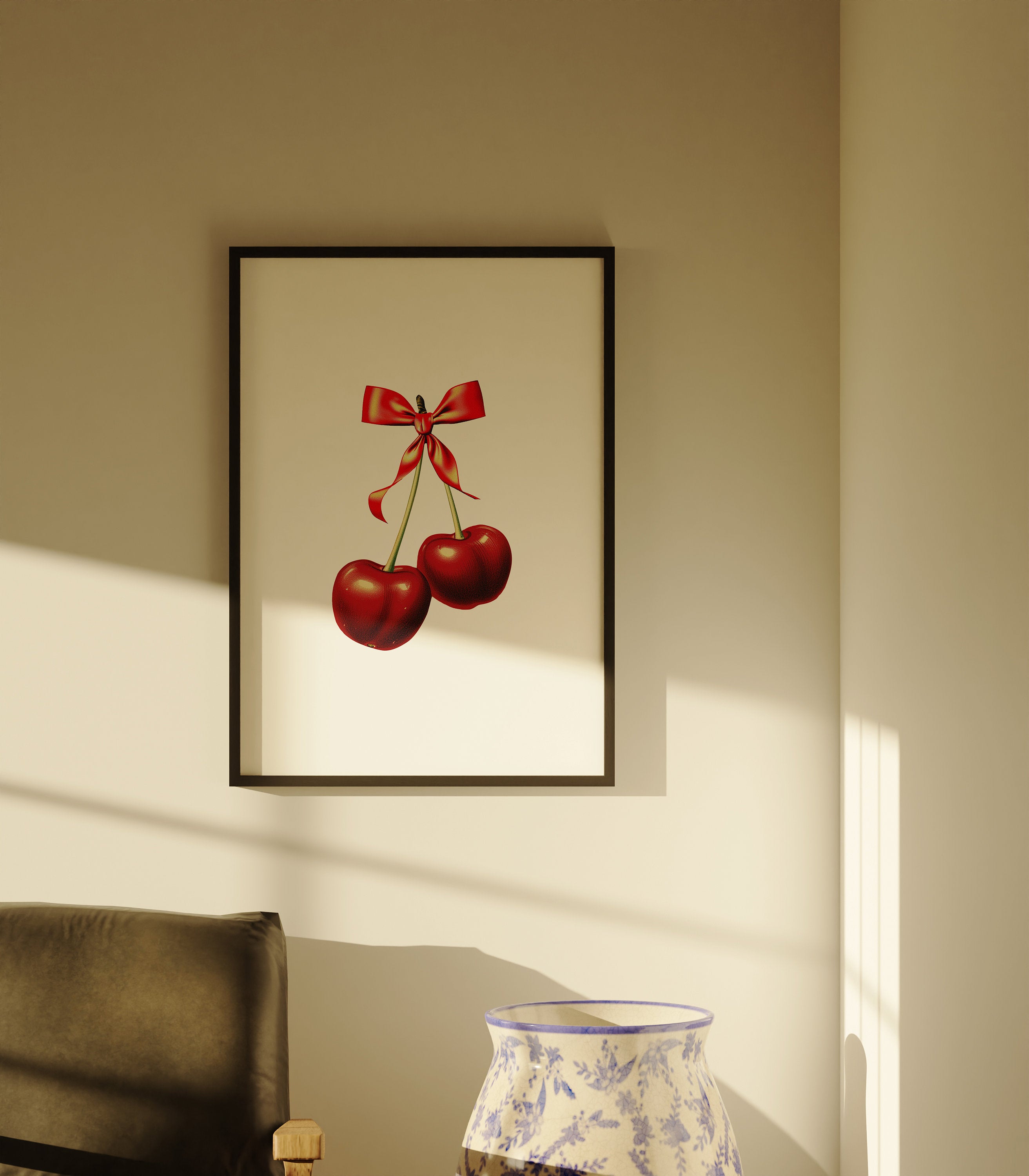 Cherry Poster, Coquette Wall Art, Digital Downloads, Fruit Prints, Trendy Wall Art, Cherry Decor, Cute Cherry Art, Coquette Prints