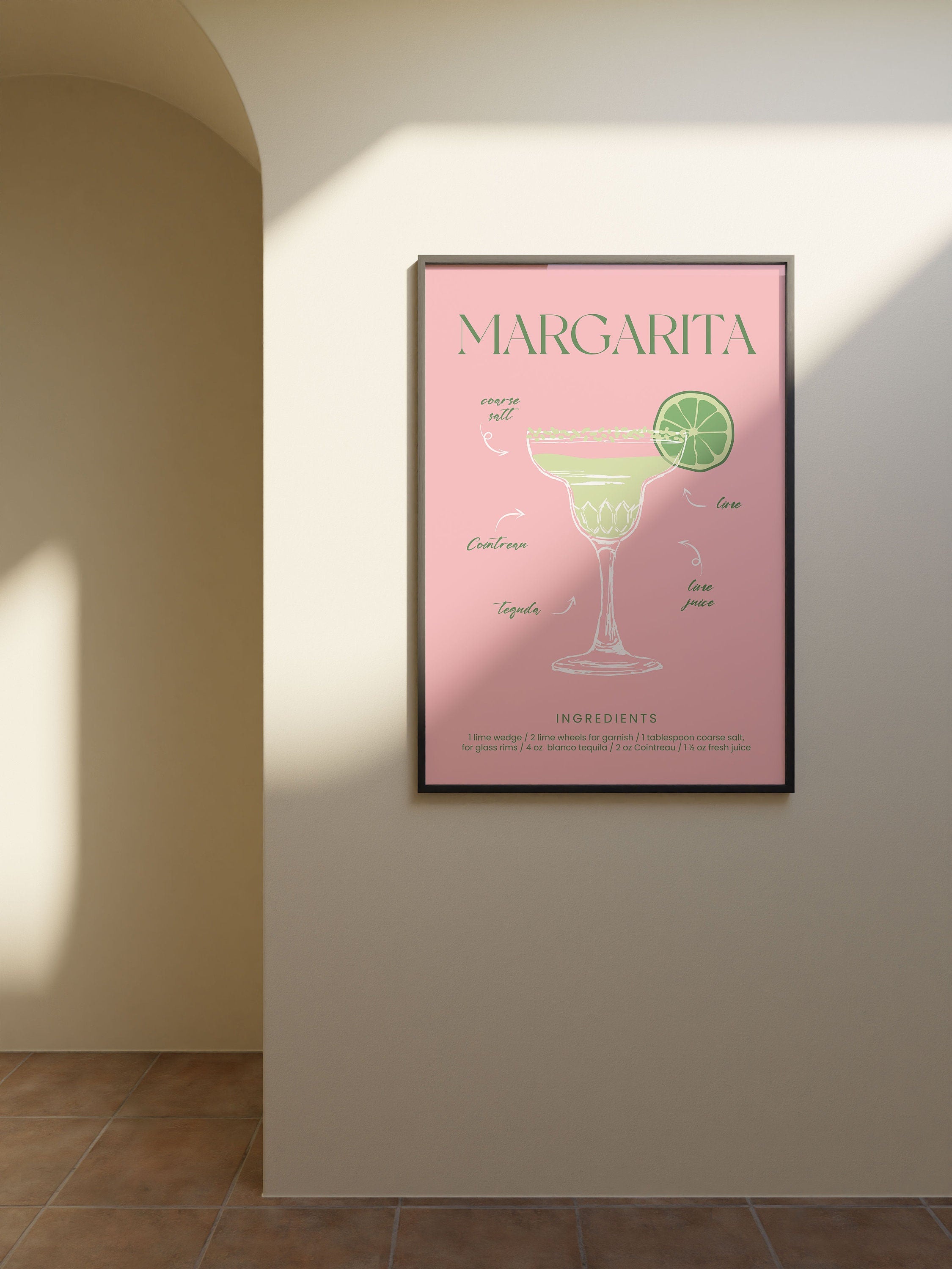 Margarita Cocktail Art, Home Bar, Kitchen, Retro Alcohol Gift, Digital Print, Home Decor, Bar Wall Art, Cocktail Art Poster, Wall Art Print