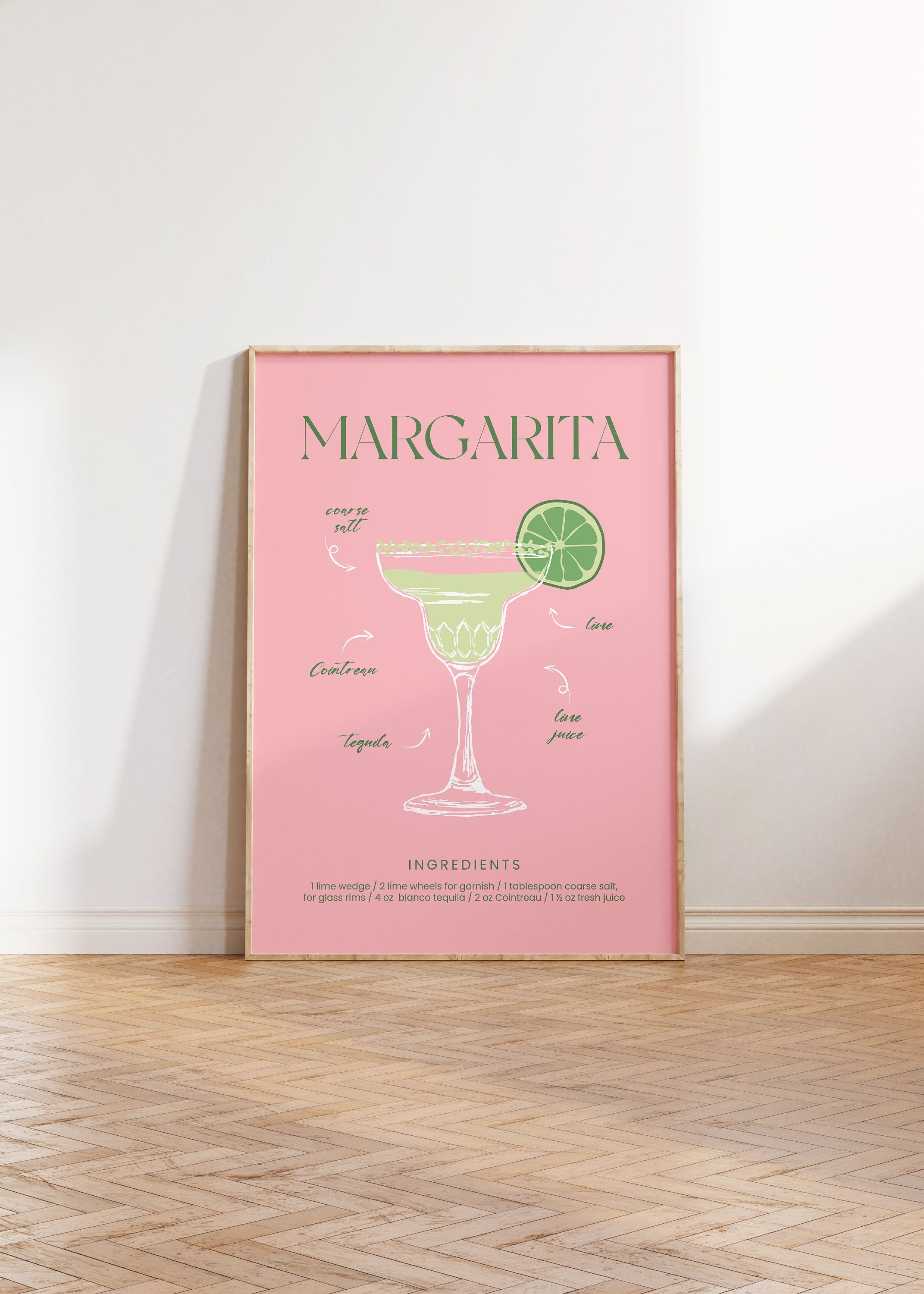 Margarita Cocktail Art, Home Bar, Kitchen, Retro Alcohol Gift, Digital Print, Home Decor, Bar Wall Art, Cocktail Art Poster, Wall Art Print