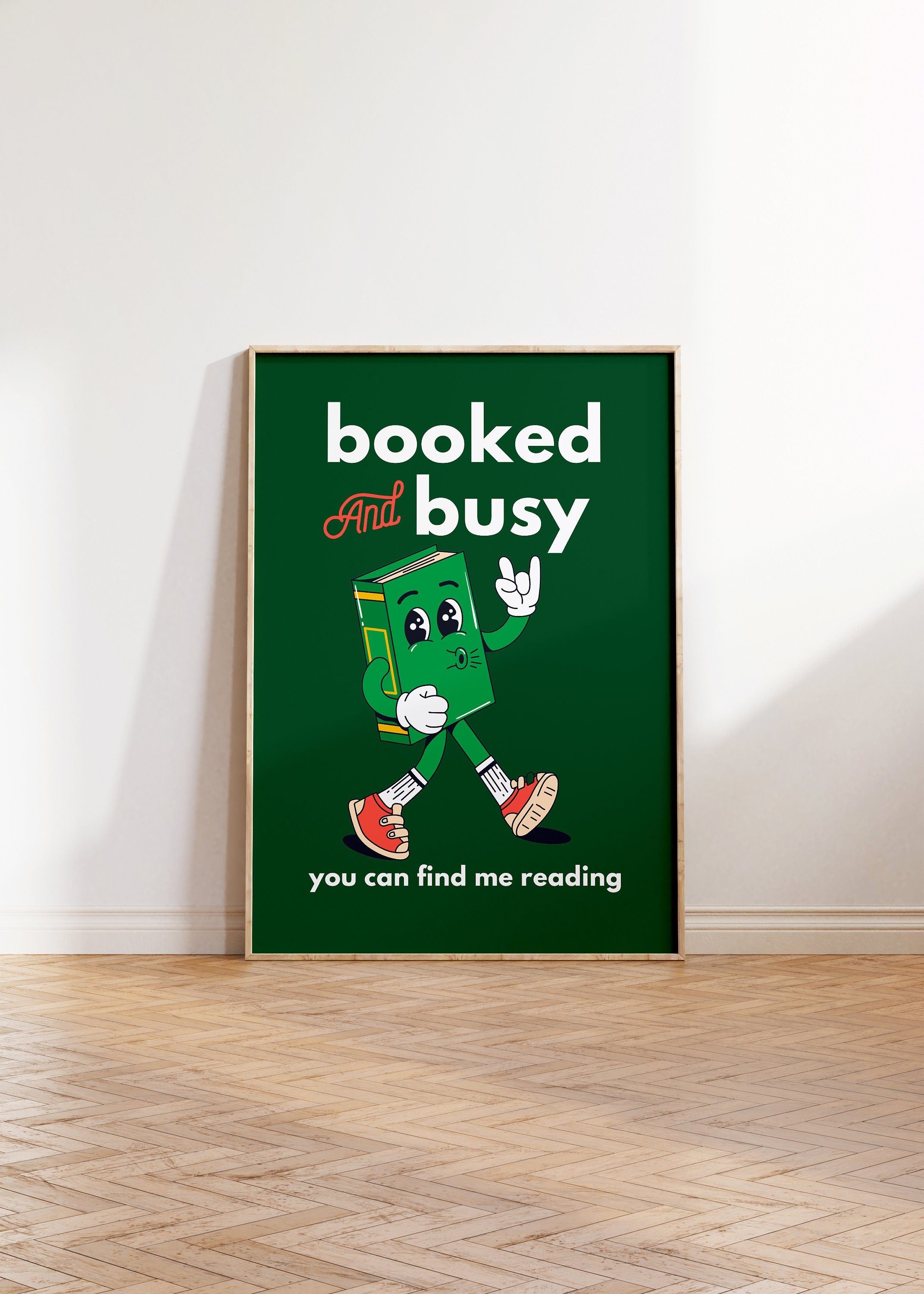 Reading Poster, Classroom Wall Decor, Wall Print, Booked and Busy, Trendy Retro Art, 70s Art Print, Retro Character, Bookworm Prints