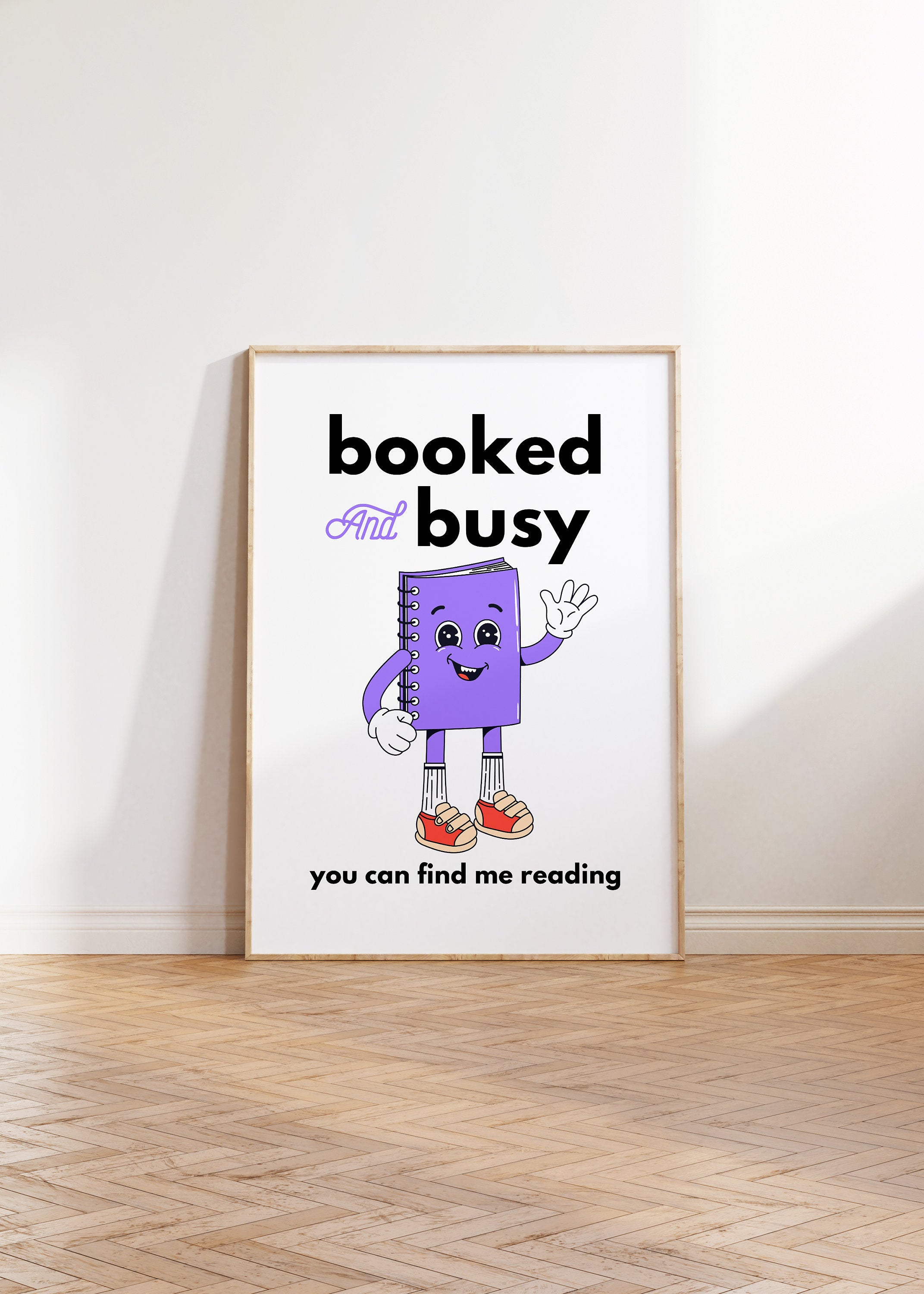 Reading Poster, Classroom Wall Decor, Wall Print, Booked and Busy, Trendy Retro Art, 70s Art Print, Retro Character, Bookworm Prints