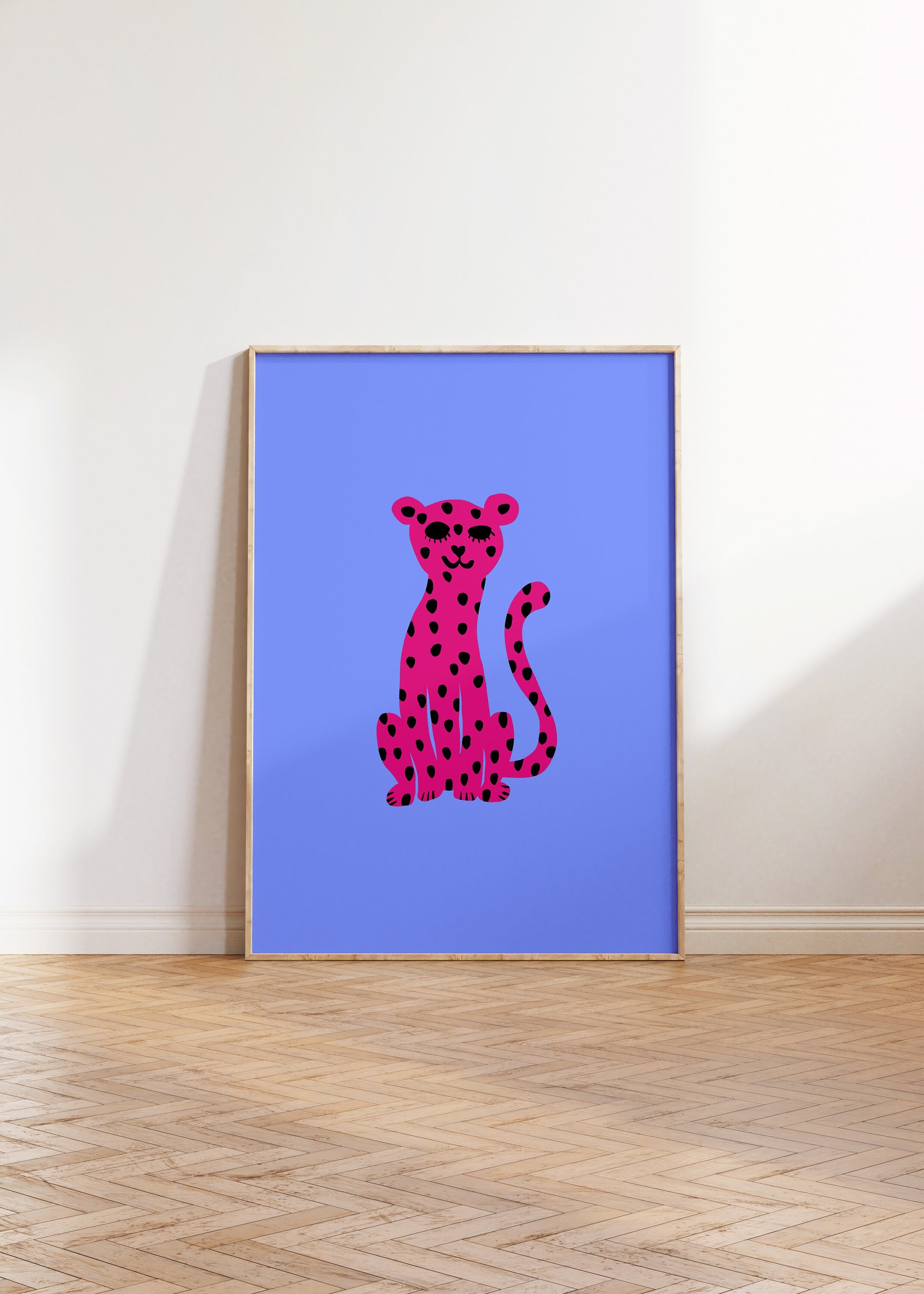 Blue Animal Art, Kids Room Print, Digital download, Pink and Purple Art, Preppy Wall Art, Blue Art Print, Funky Animal Art, Funky Posters