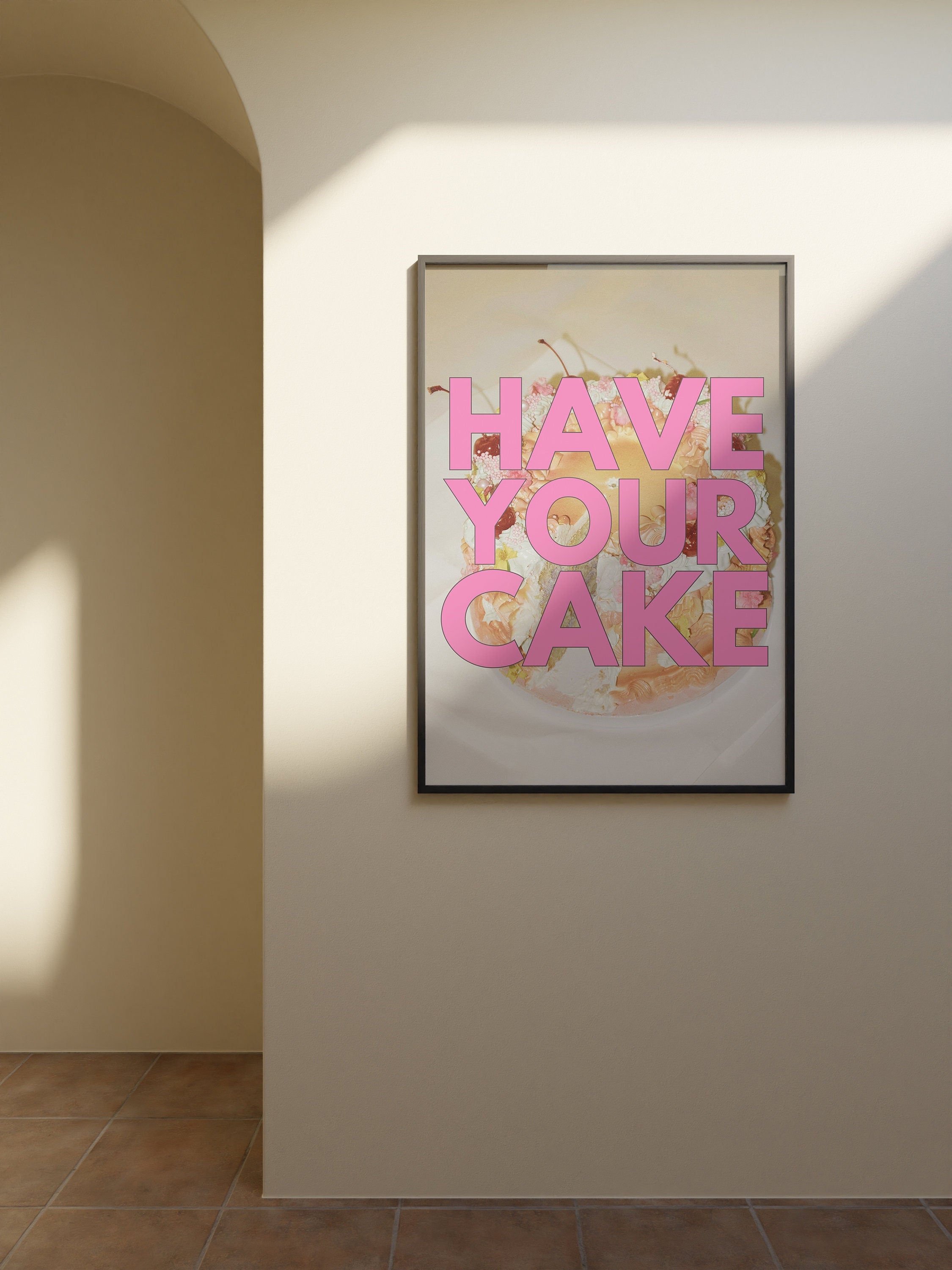 Cake Art, Digital Download, Vday Wall Art, Coquette Cake Art, Trendy Wall Art Print, Kitchen, Pink Kitchen Wall Decor, Pink Cake Art