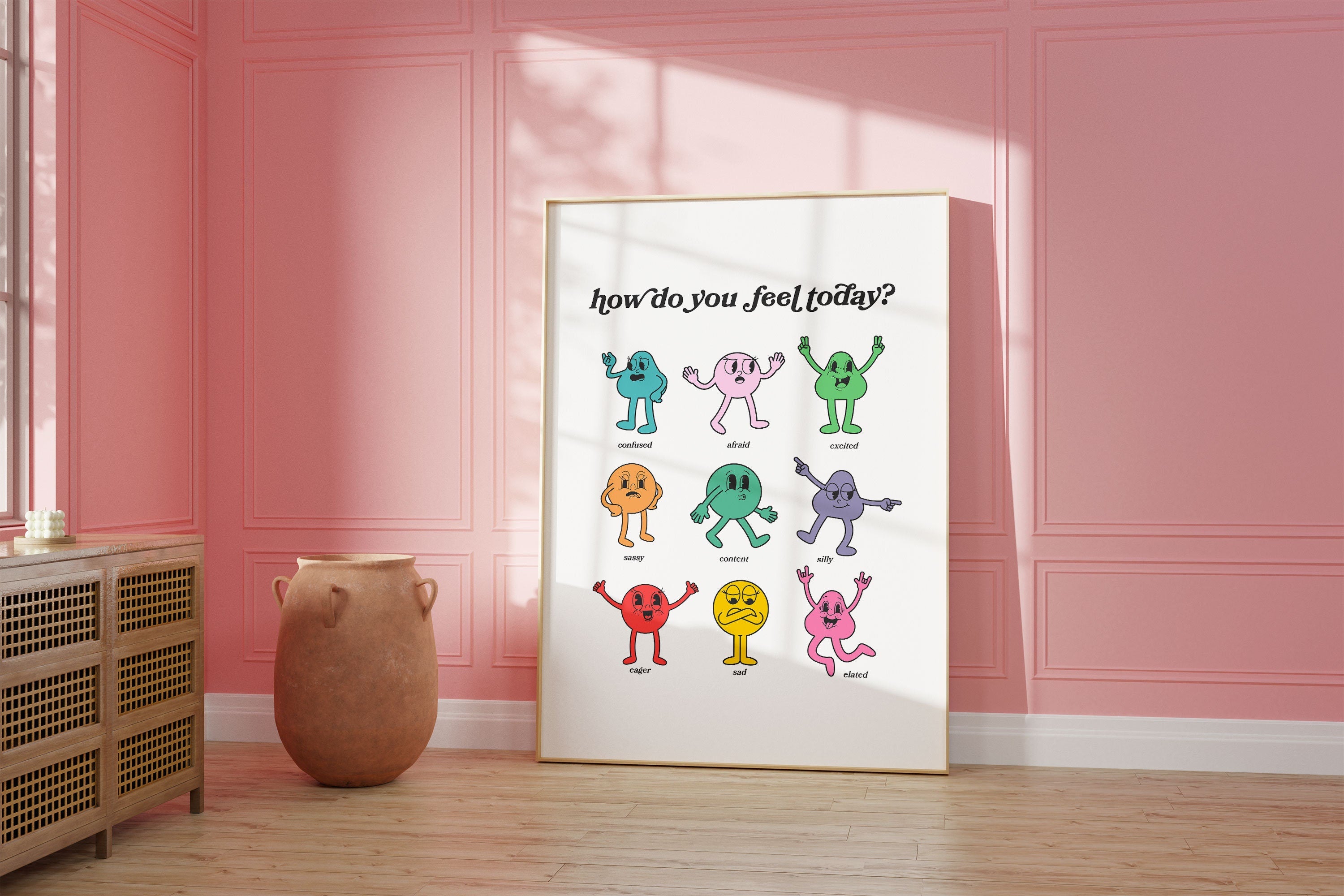 How Do You Feel Today? Retro Quote, Digital Prints Wall Art, Digital Prints, Emotions Art Prints, Mood and Feelings Poster, School Posters