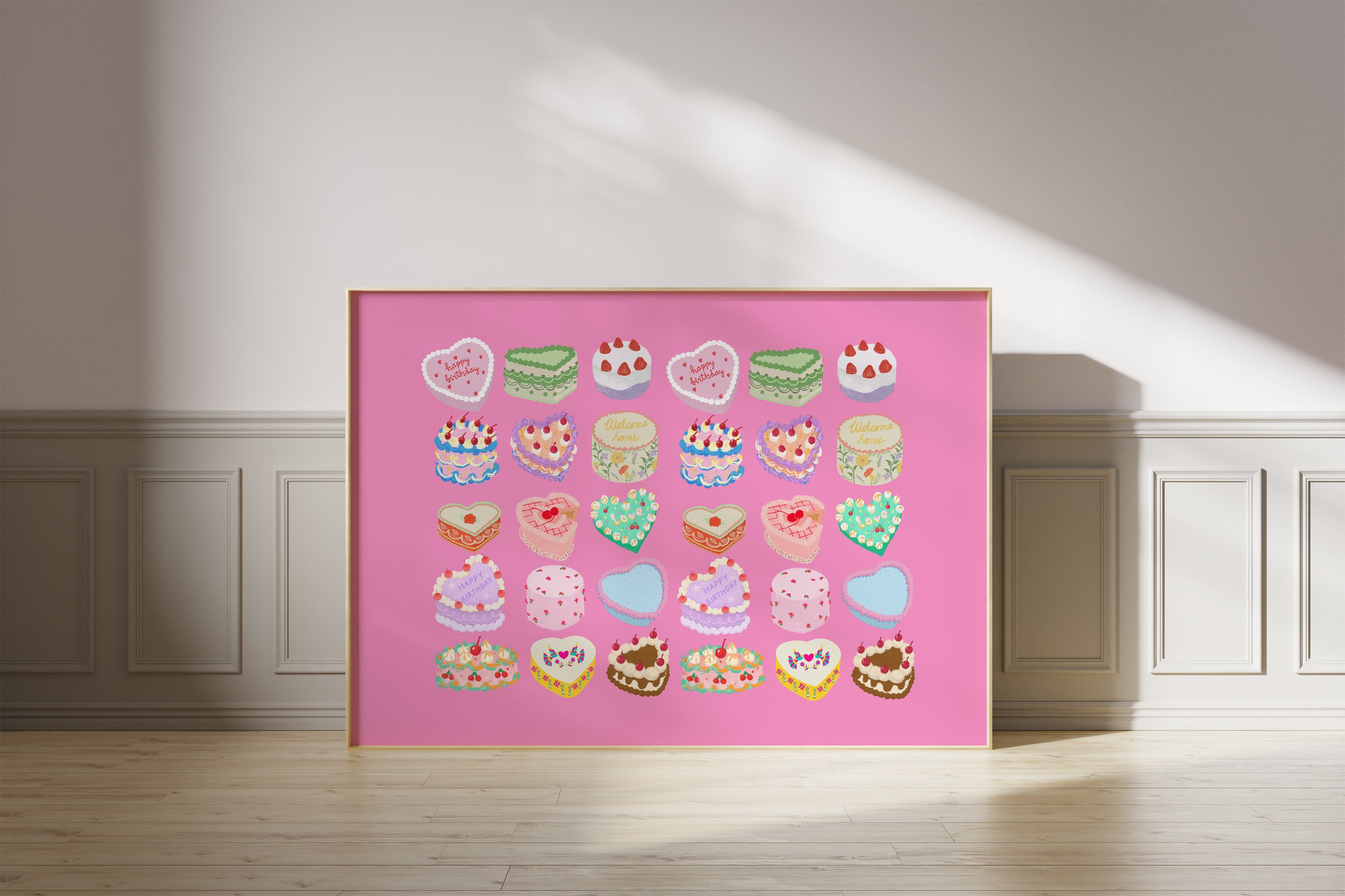 Cake Art, Digital Download, Kitchen Wall Art, Digital Food Art, Trendy Wall Art, Kitchen Printables, Retro Cake Art, Valentines Art