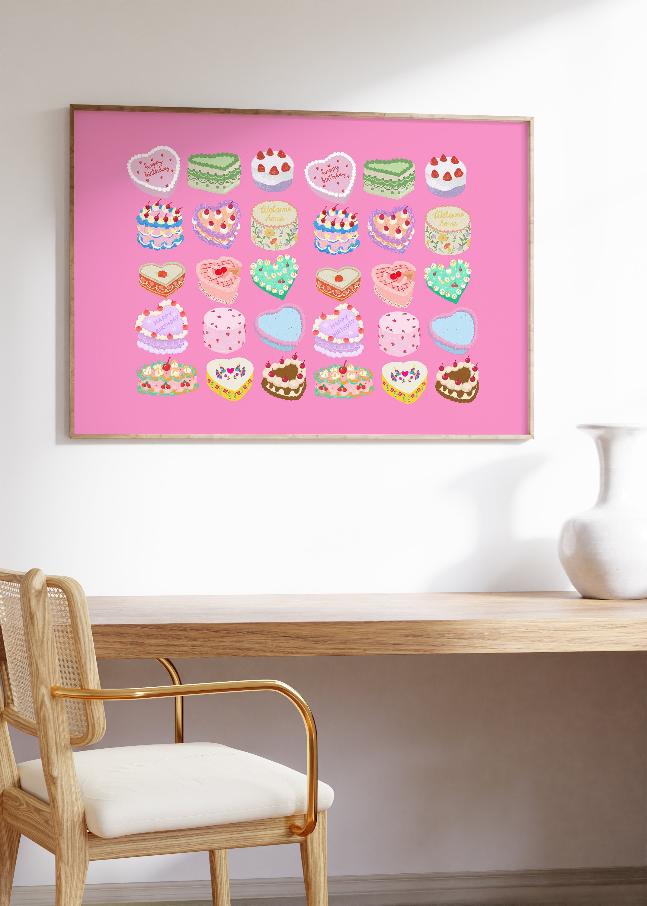 Cake Art, Digital Download, Kitchen Wall Art, Digital Food Art, Trendy Wall Art, Kitchen Printables, Retro Cake Art, Valentines Art